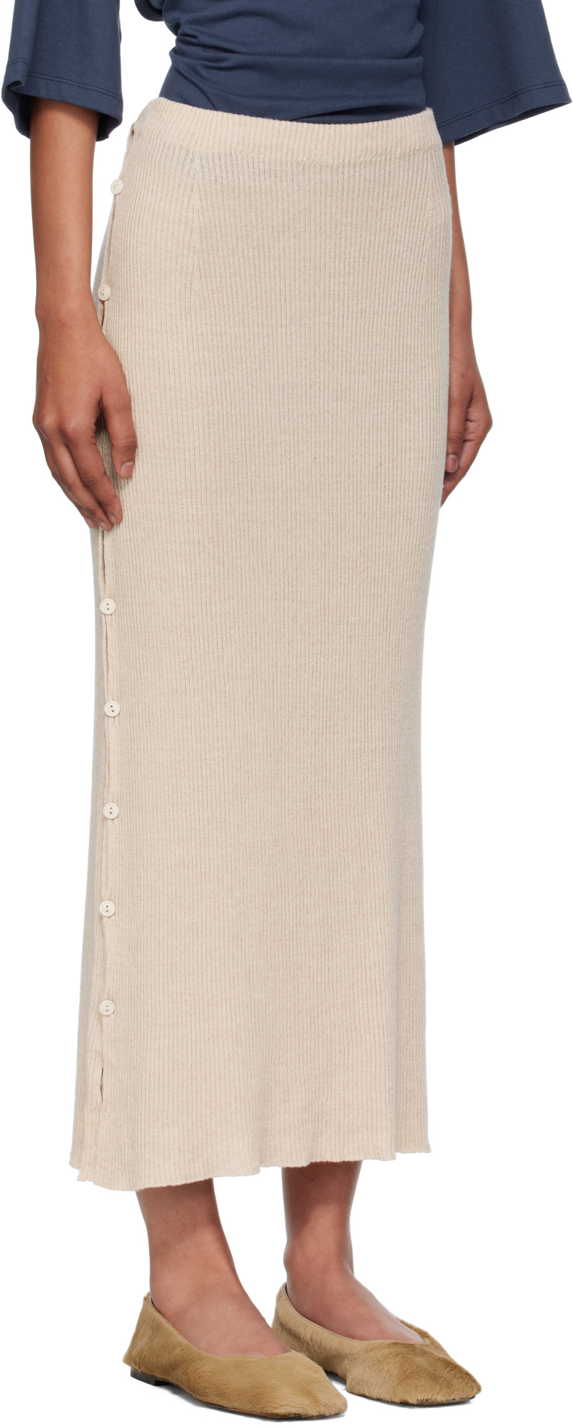 Baserange Beige Franca Midi Skirt In Neutral