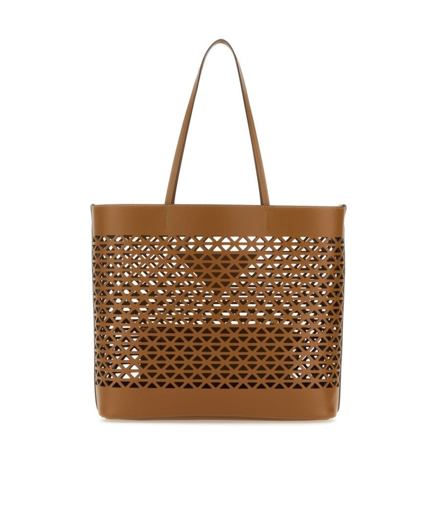 Prada Leather Shopping Bag Featuring Cut-out Detailing In Brown