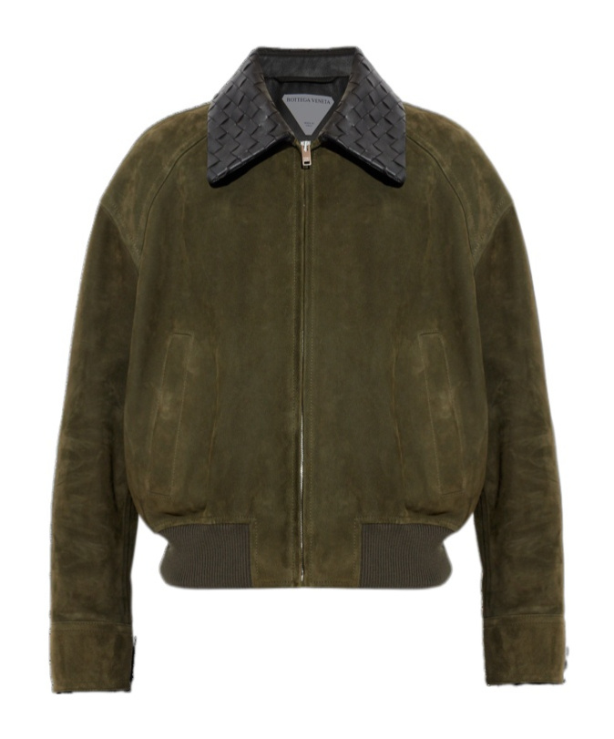 Bottega Veneta Suede Leather Blouson In Green