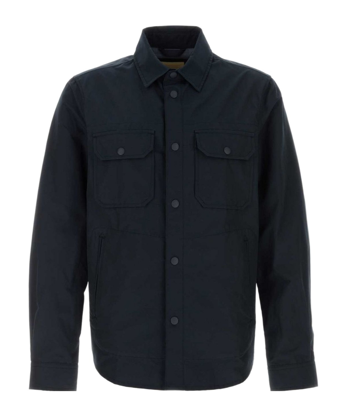 Woolrich Long-sleeved Curved Hem Overshirt In Black
