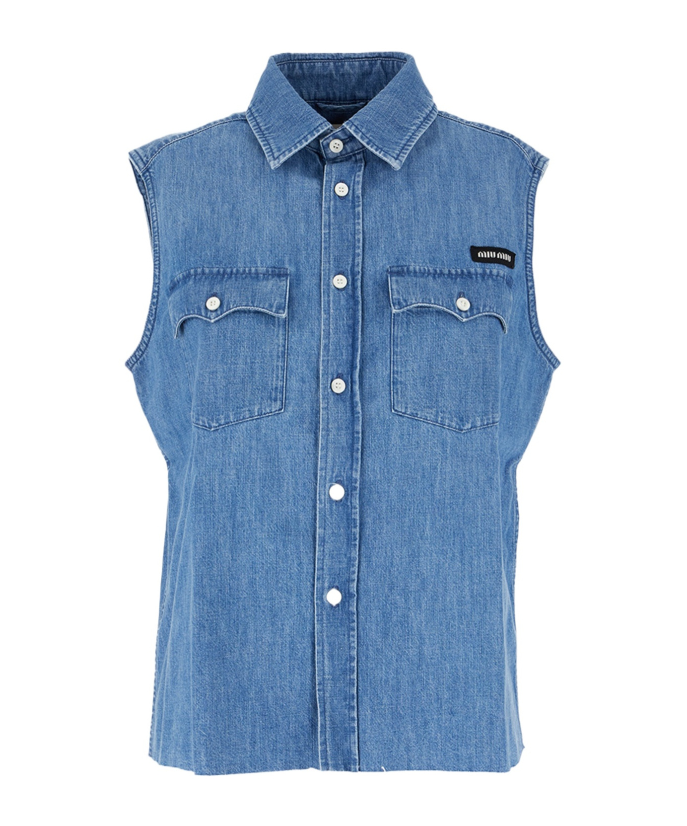 Miu Miu Cotton Shirt With Chest Flap Pockets In Blue