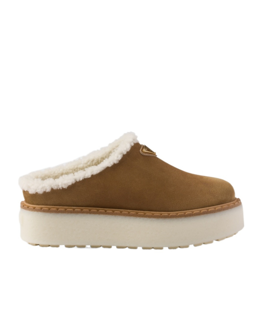 Shop Prada Suede Mules In Brown