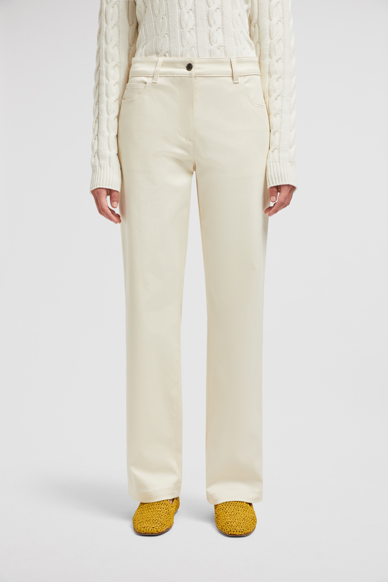 Shop Moncler Cotton Gabardine Straight Leg Trousers In Nude