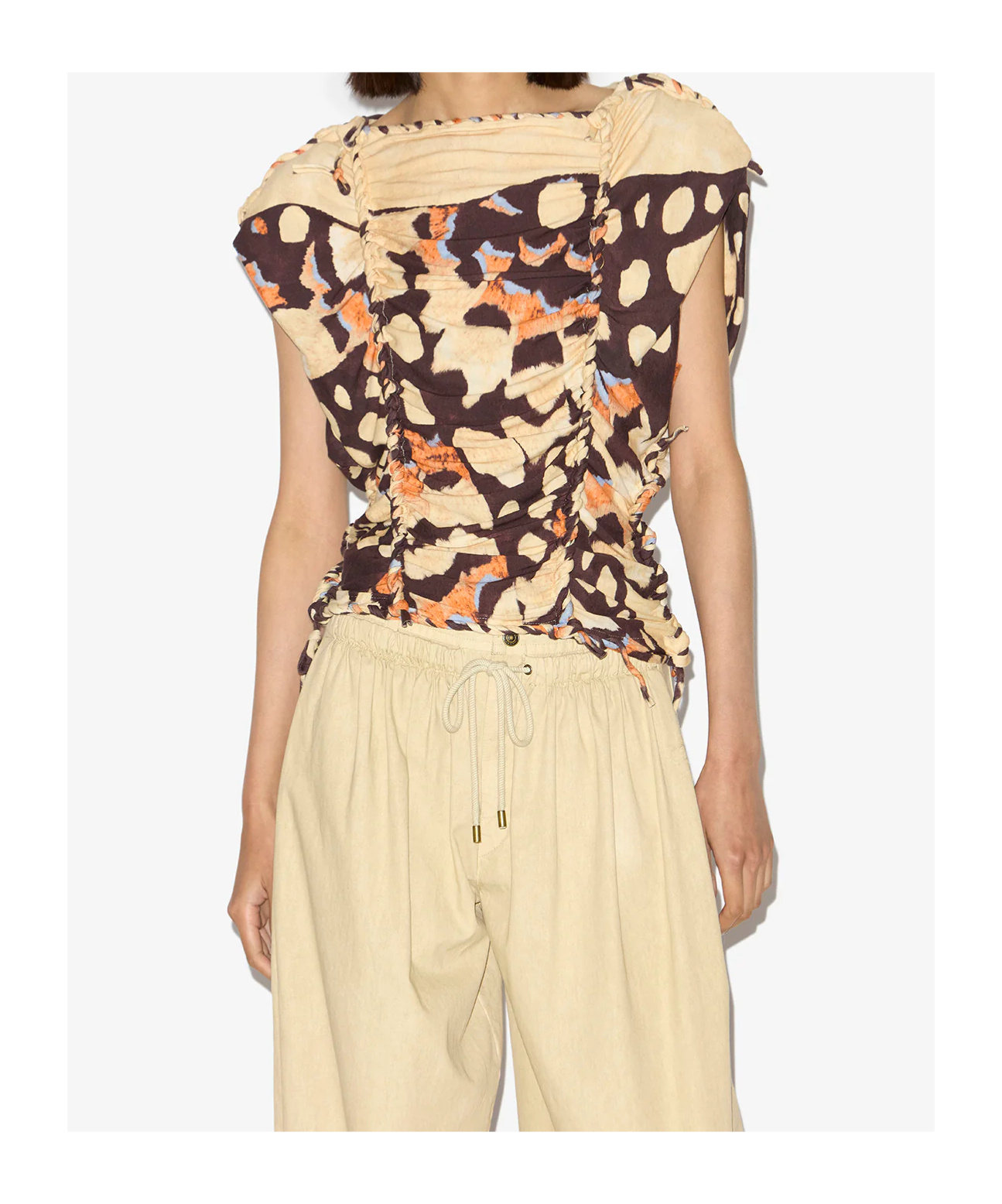 Isabel Marant Zohra Printed Woven Jersey Top In Light Brown