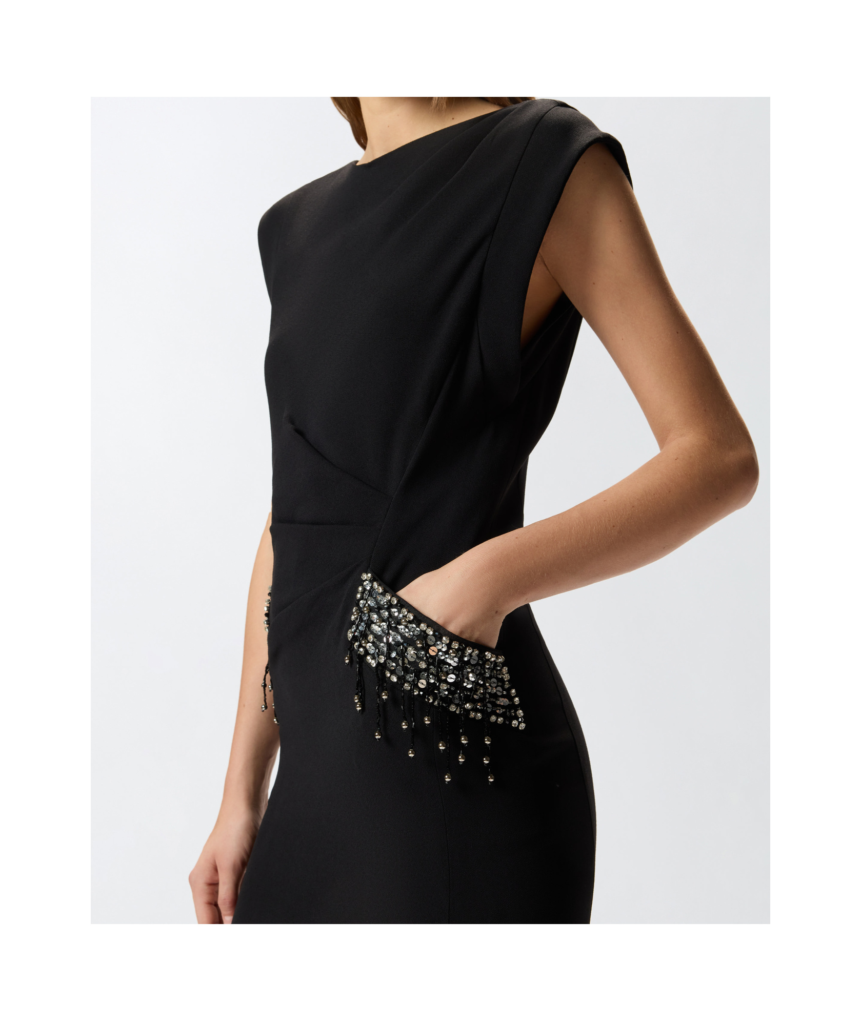 Pinko Midi Sleeveless Dress With Side Split And Sequins In Black