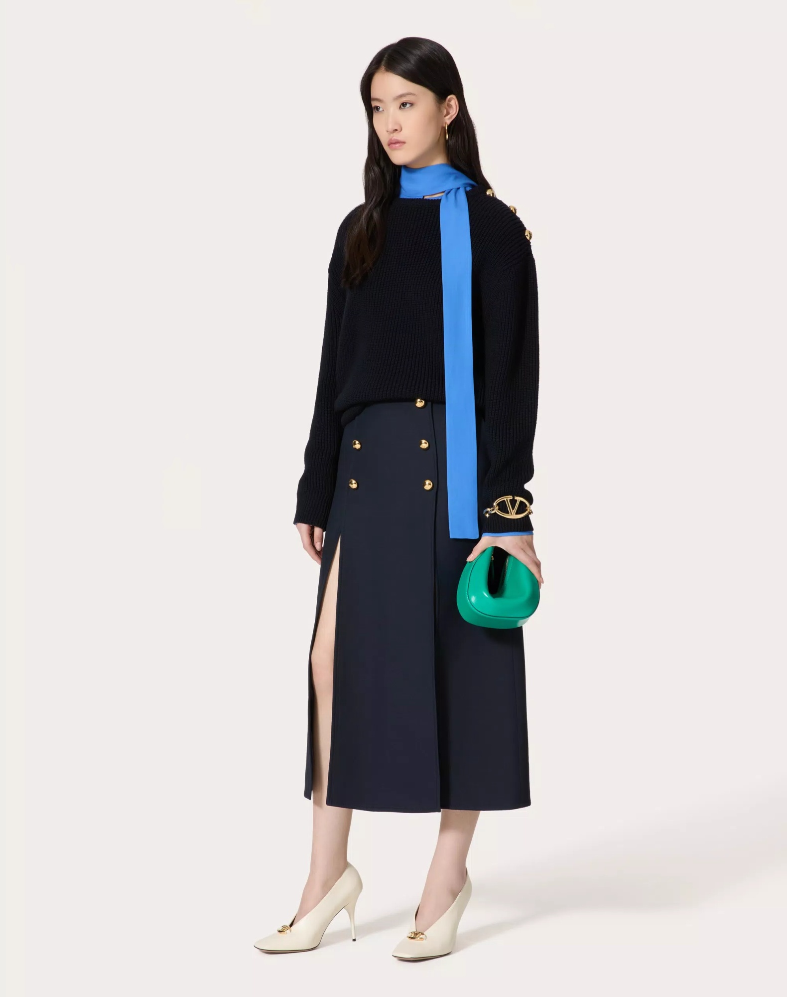 Valentino Buttoned Wool Jumper In Black
