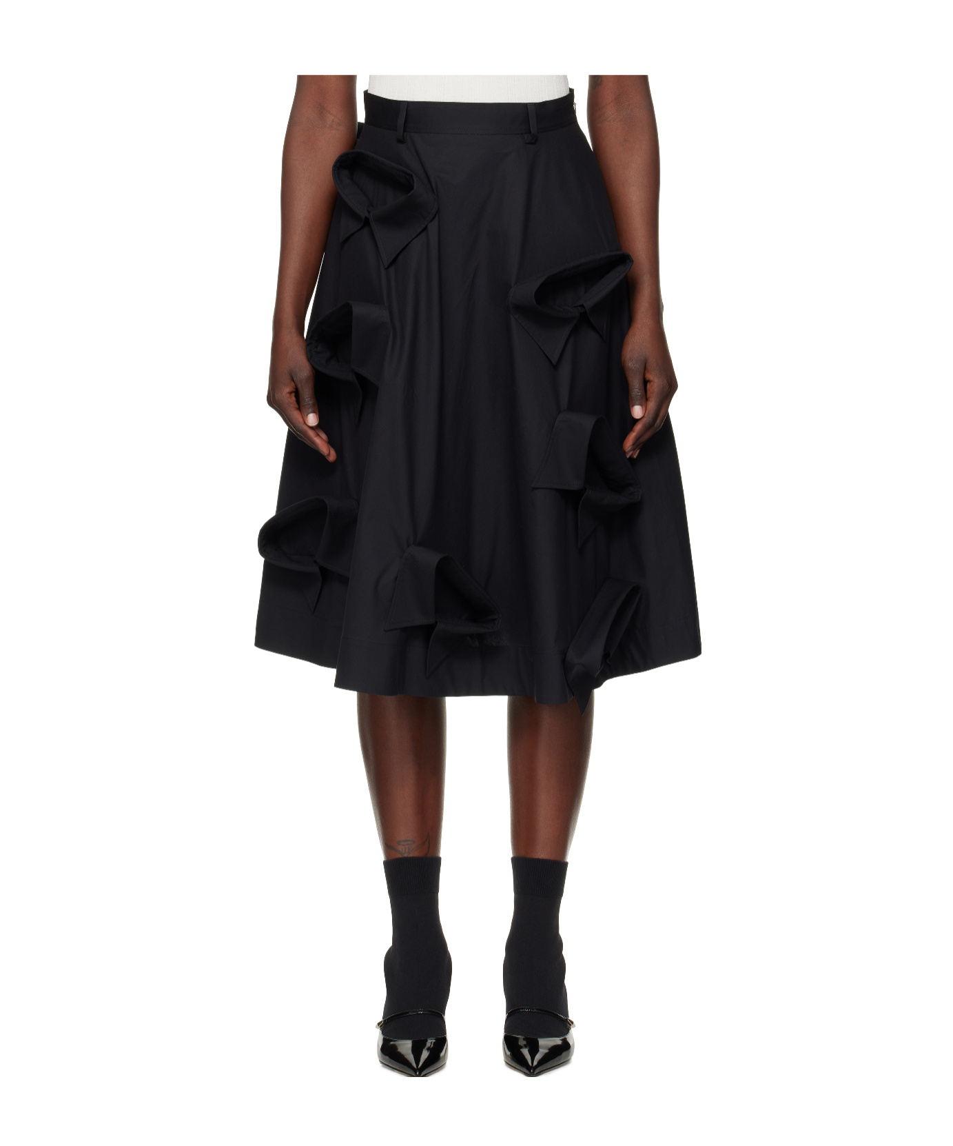 Moschino Stretch-cotton Poplin Midi Skirt In Black