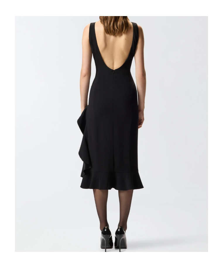 Pinko Midi Dress With Ruffle Detail And Fitted Silhouette In Black