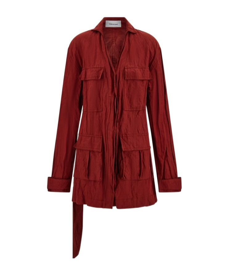 Ferragamo Sahara Jacket With Martingale Belt In Red