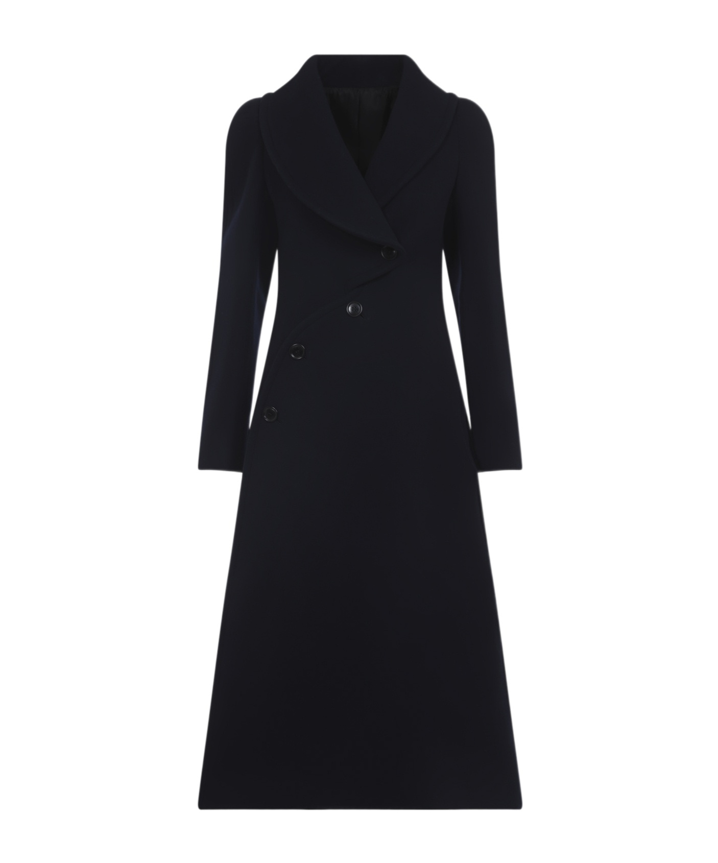 Alaïa Navy Blue Wool Curved Coat In Black