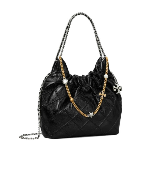 Tory Burch Fleming Distressed Mini Hobo Bag Shoulder Bags Black In Black