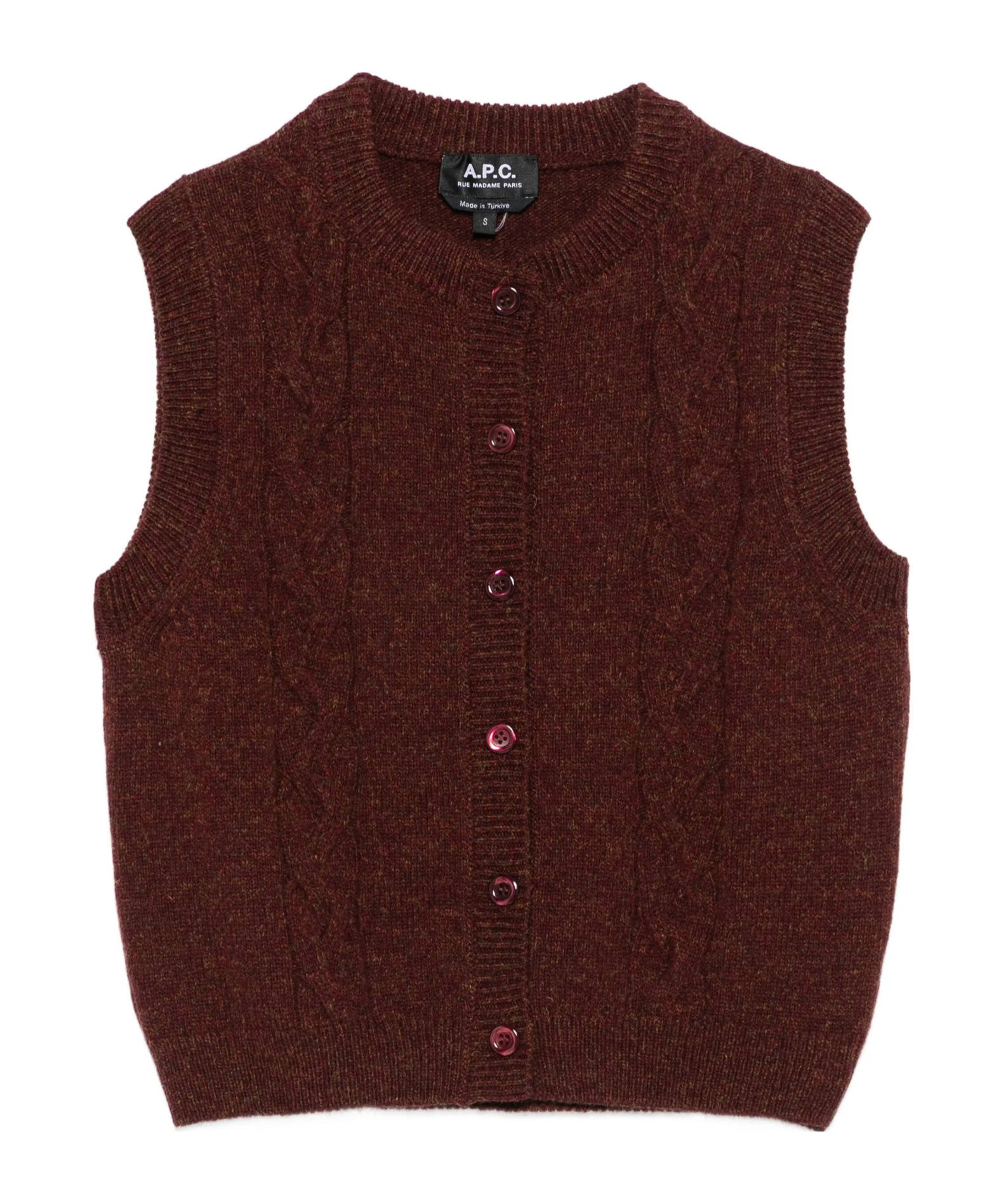 Apc Cable Knit Sleeveless Jumper And Buttons In Brown