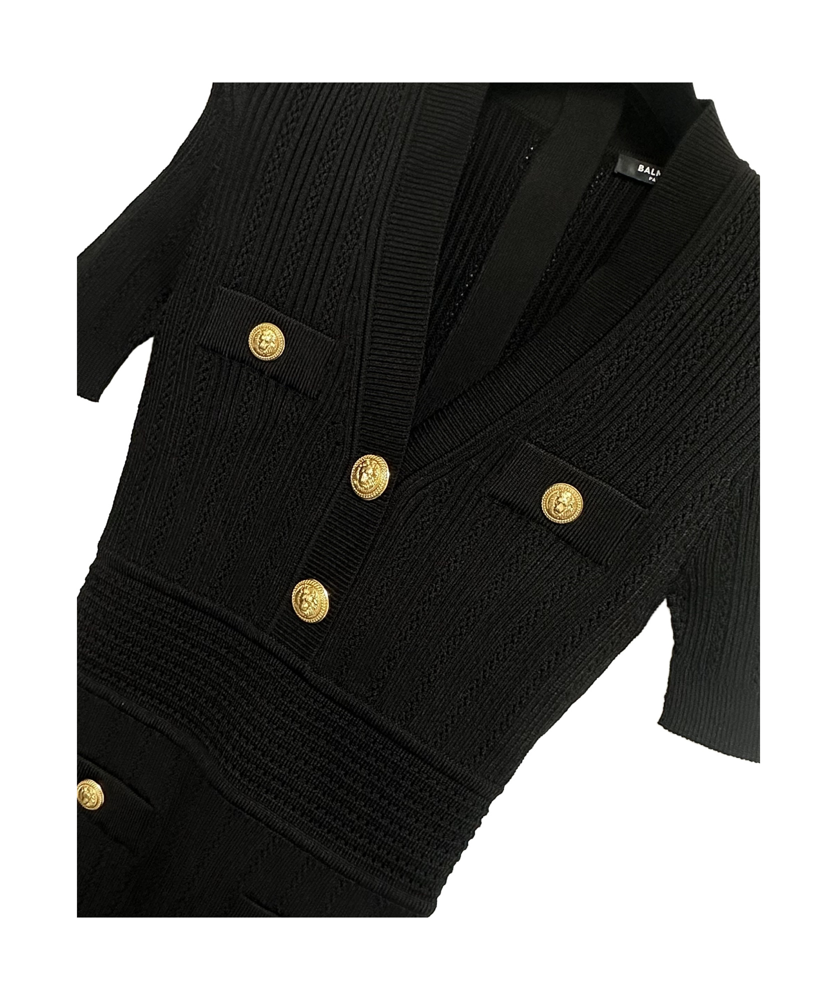Balmain V-neck Knit Dress In Black