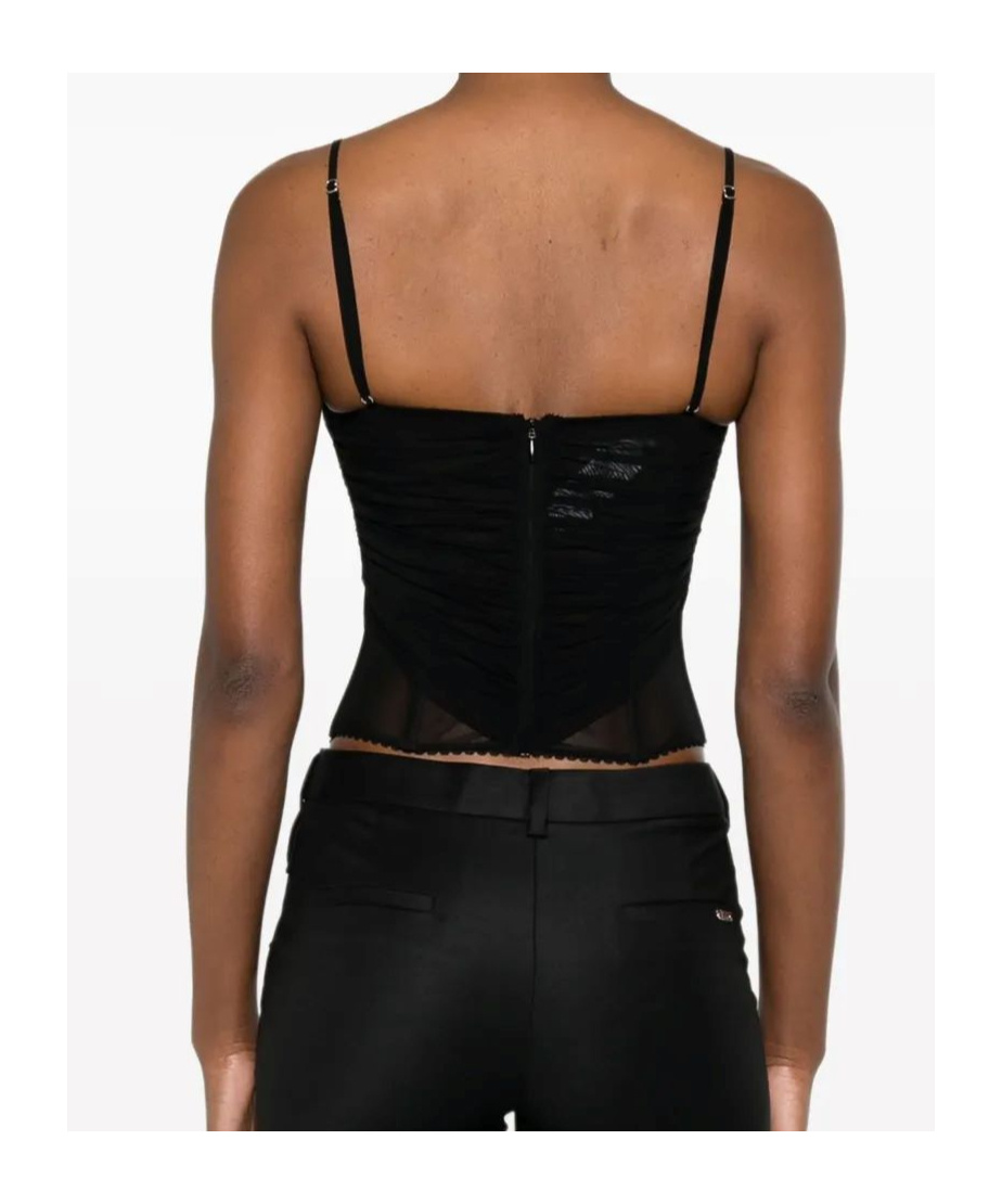 Blumarine Ruched Mesh Top In Black