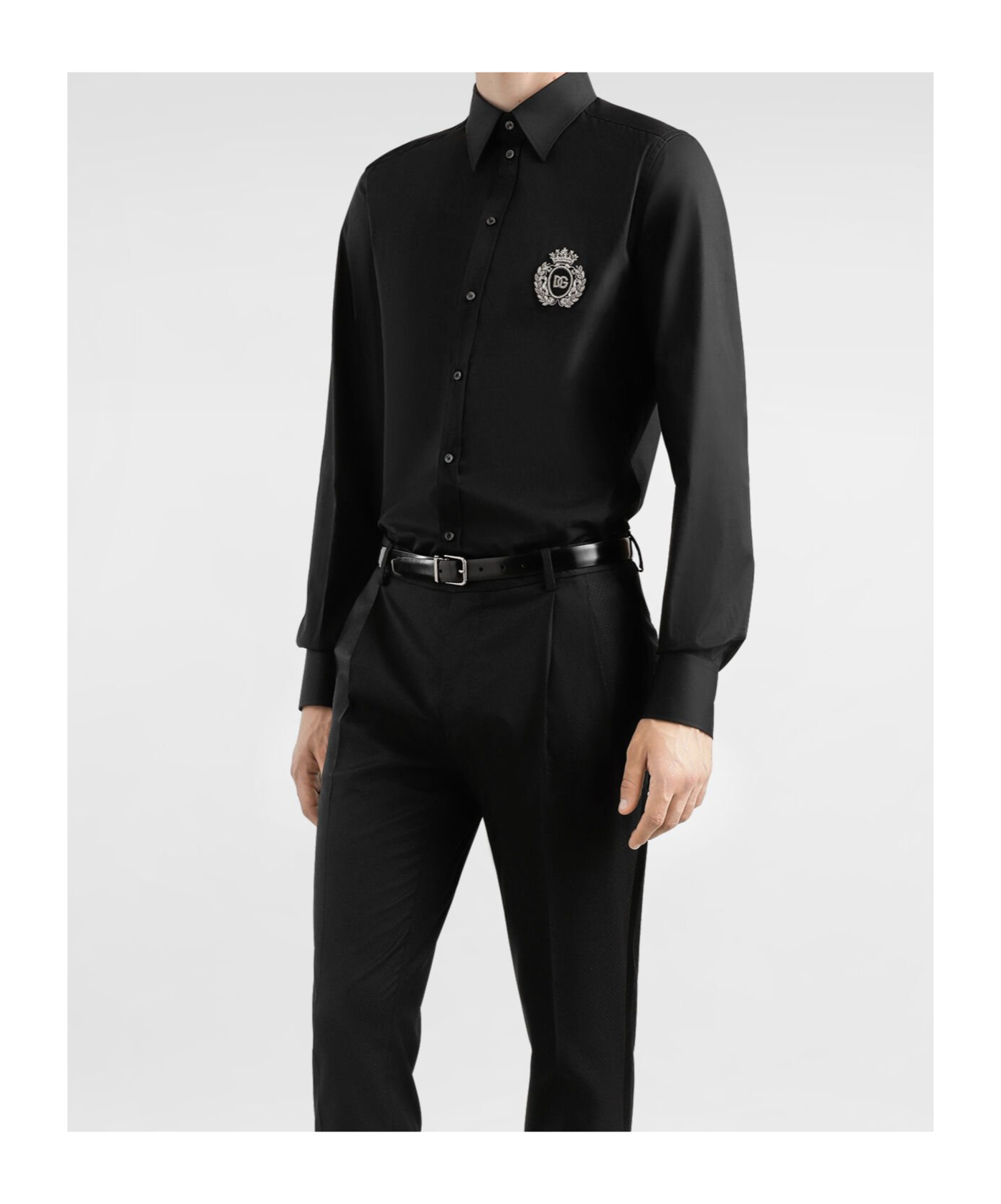Dolce & Gabbana Cotton Tuxedo Shirt With Heraldic Patch In Black