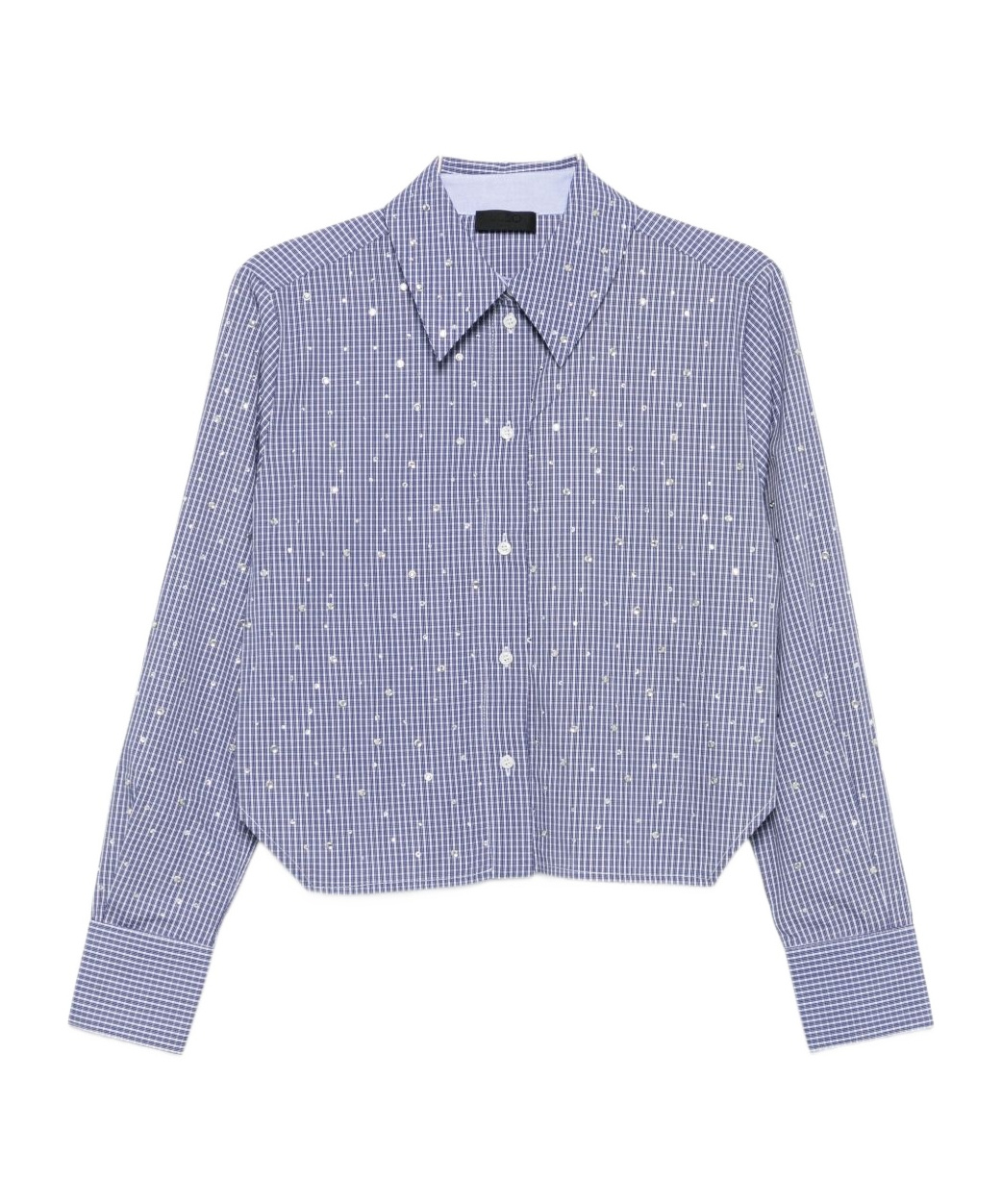 Liu •jo Cropped Blue Shirt With Checkered Pattern In Purple
