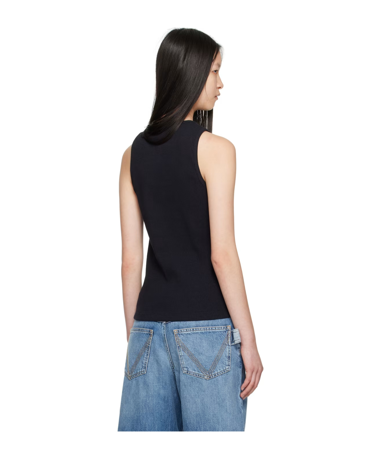 Bottega Veneta Navy Logo Patch Tank Top In Black