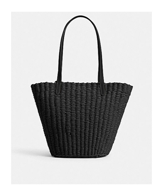 Shop Coach Small Straw Tote Bag In Black
