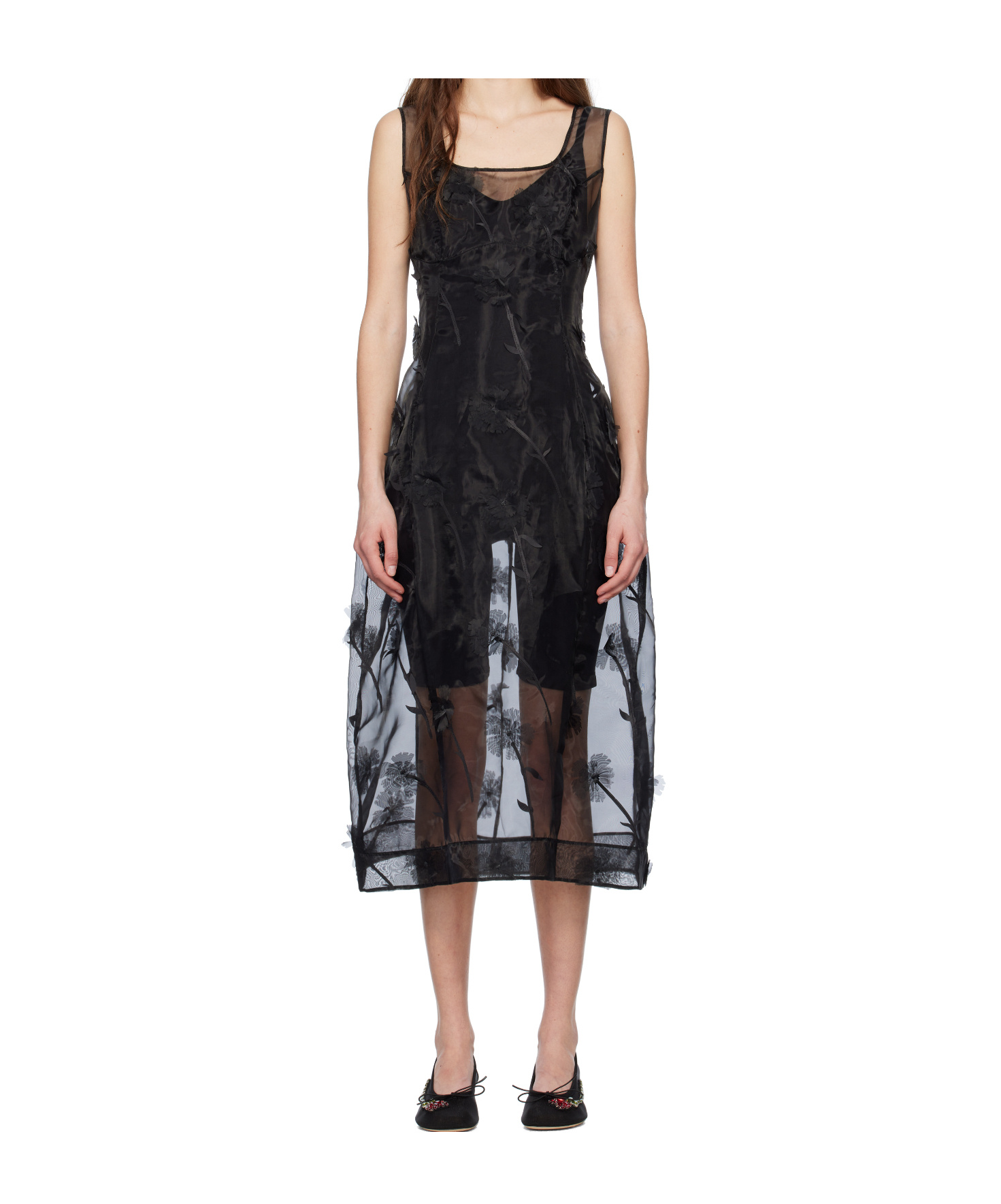 Simone Rocha Sculpted Carnation Organza Dress In Black