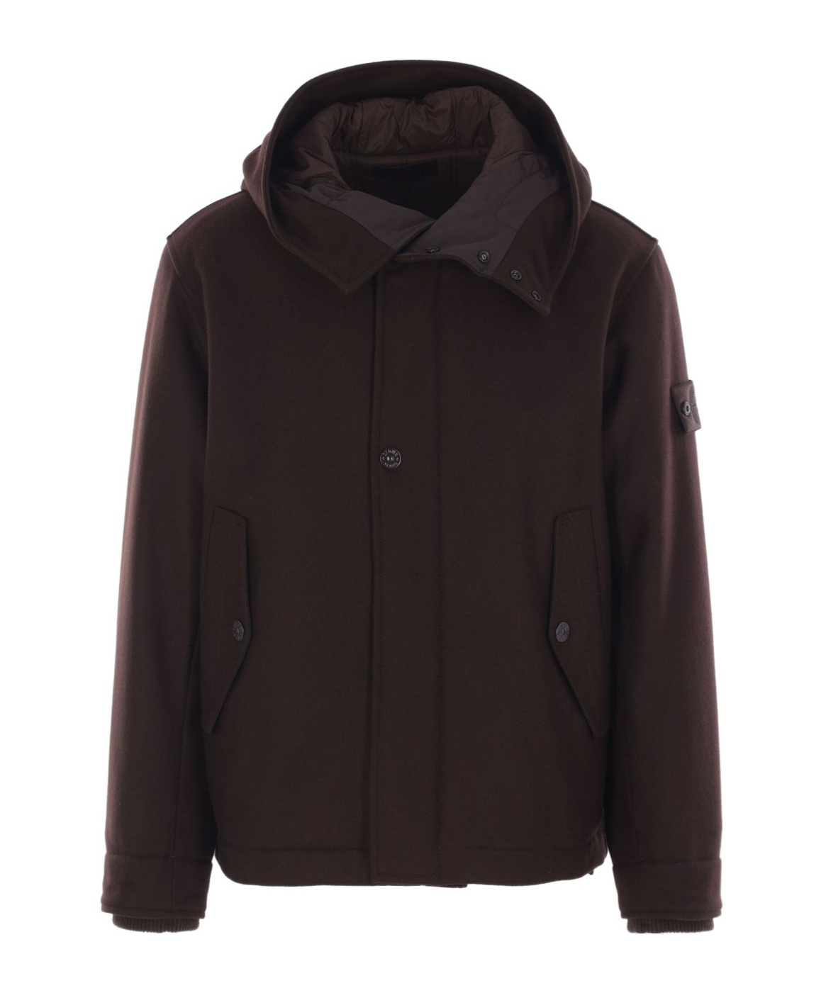 Stone Island Hooded Button-fastening Coat In Brown