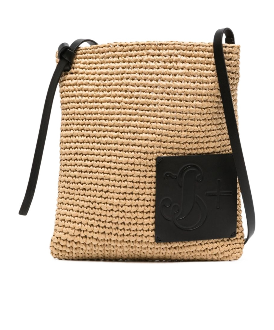 Jil Sander Crochet Raffia Messenger Bag In Nude