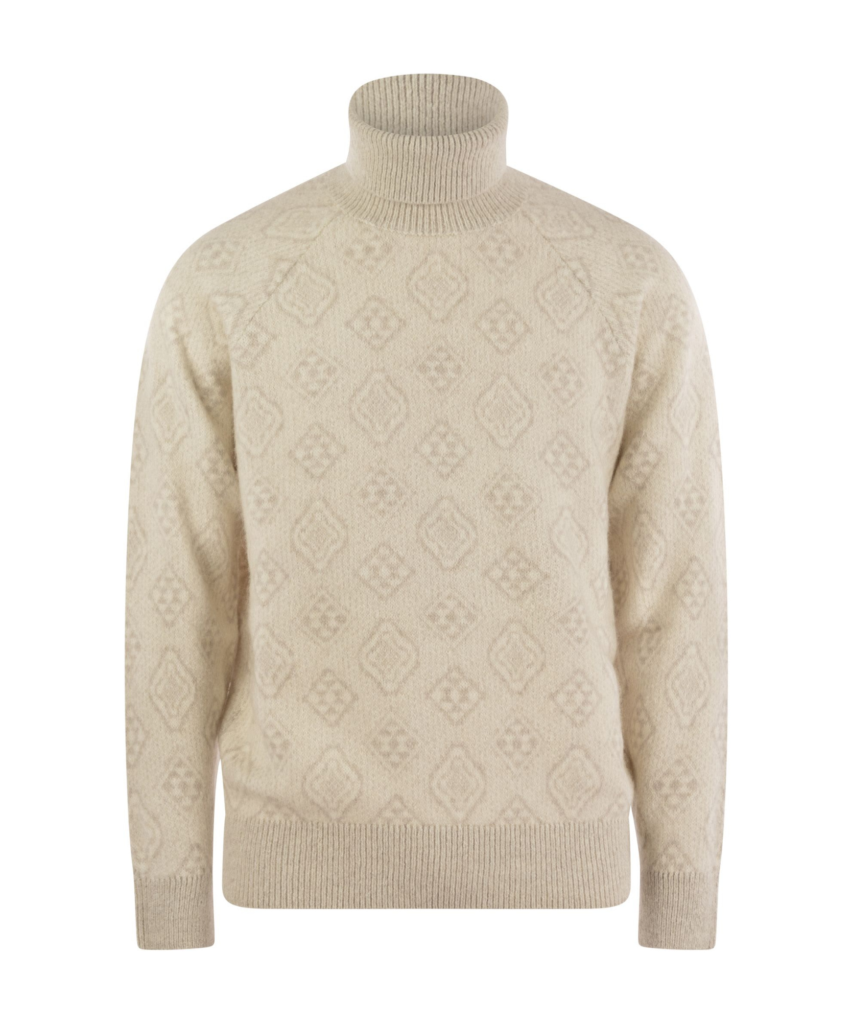 Brunello Cucinelli Men's Intarsia Knit Roll Neck Sweater In Nude