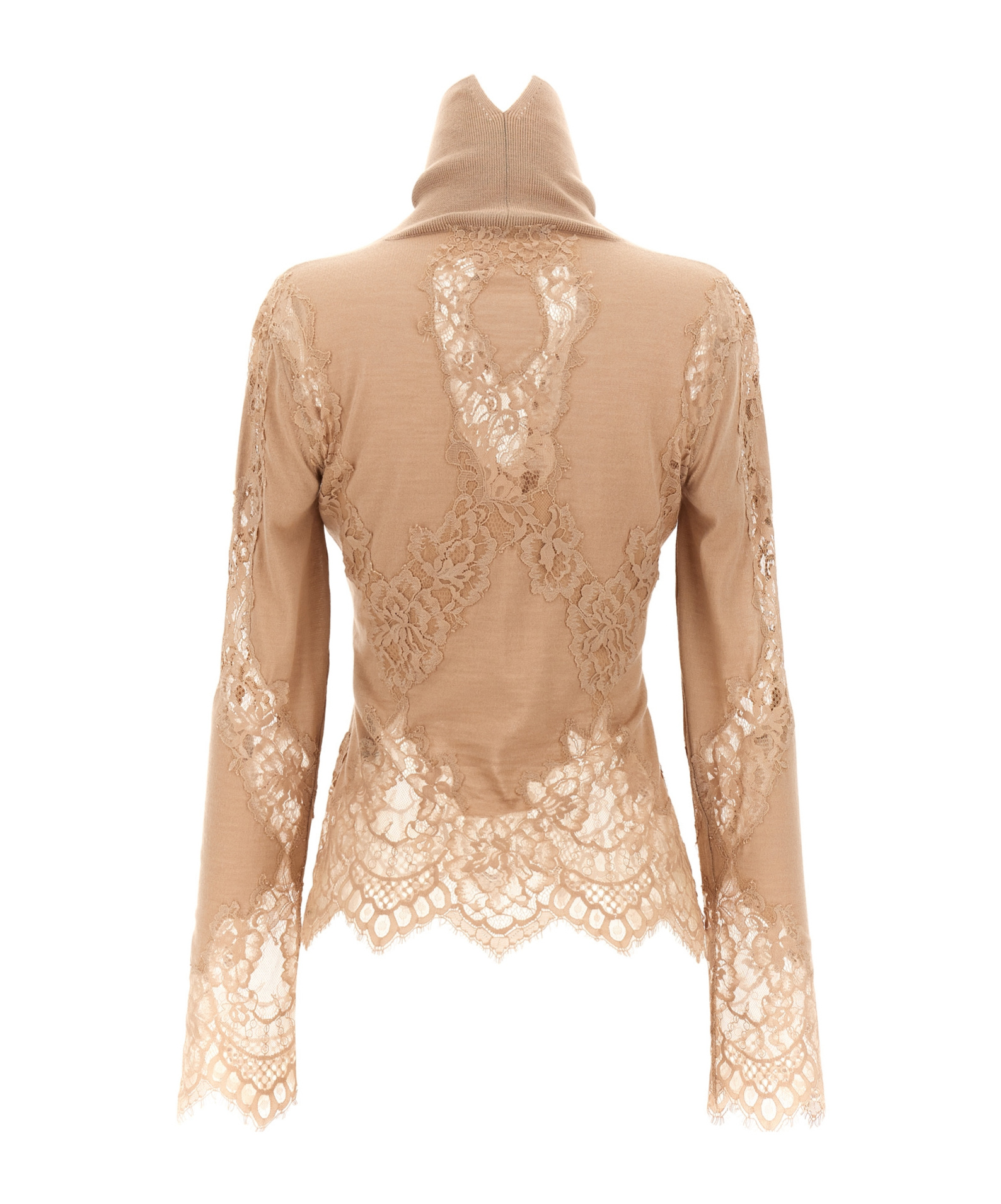 Ermanno Scervino Lace Insert Sweater Sweaters And Cardigans Beige In Gold