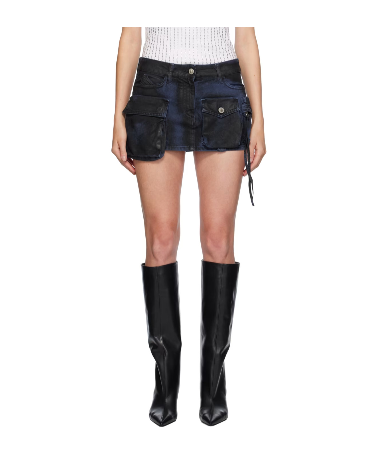 Attico Ssense Exclusive Navy & Black Fay Denim Miniskirt In Black