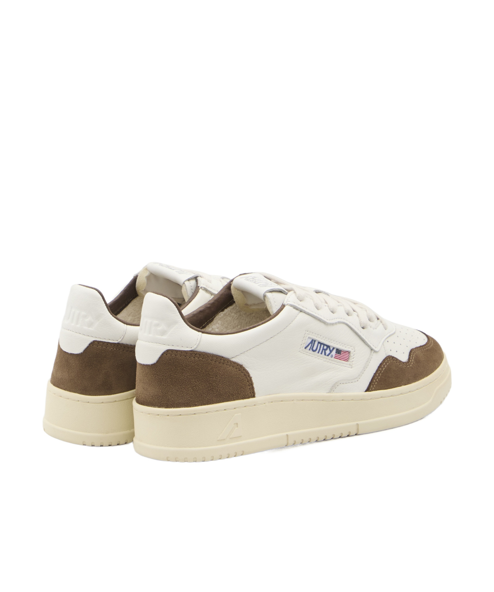 Autry 'medalist' White Low Top Sneakers With Beige Suede Details In White