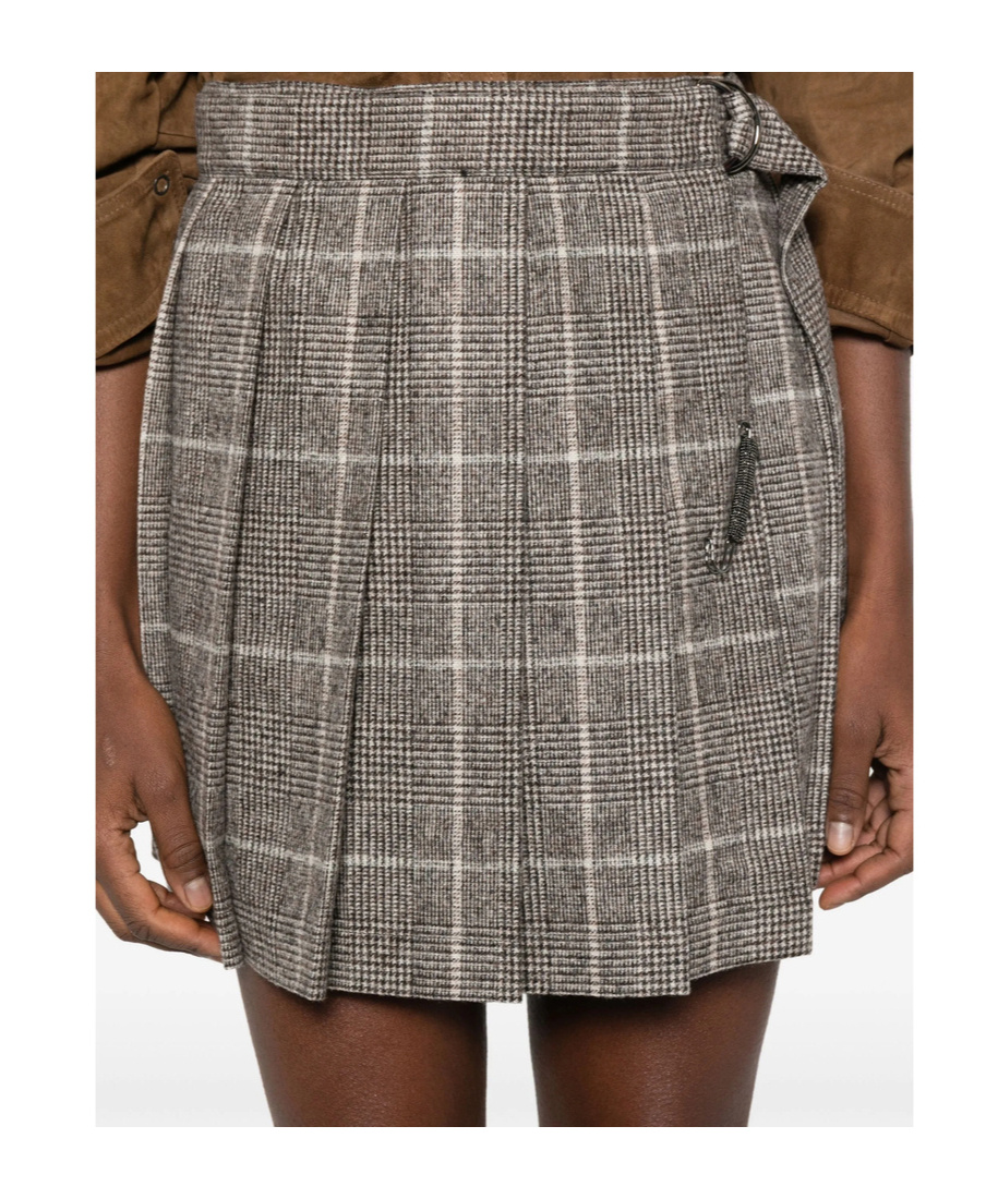 Brunello Cucinelli Check Mini Skirt In Brown
