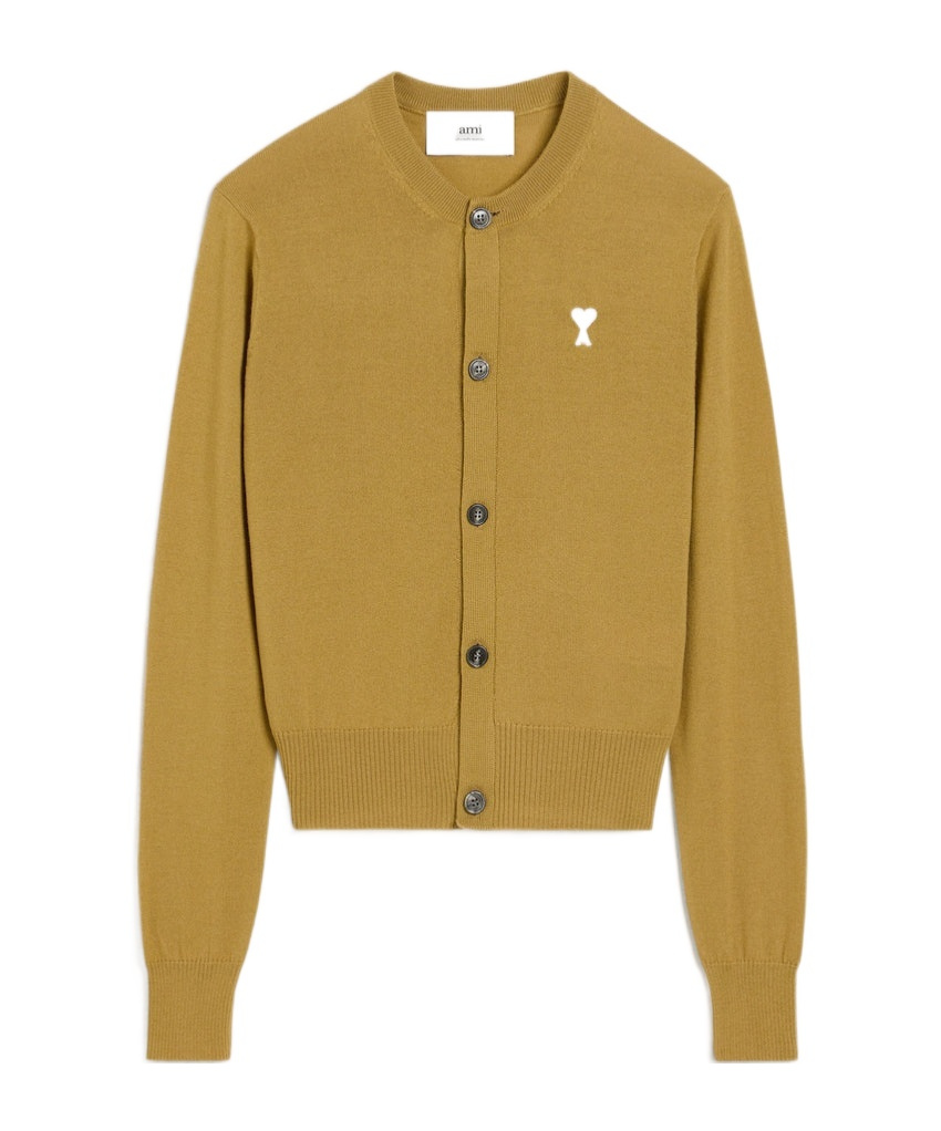 Shop Ami Alexandre Mattiussi Wool Long-sleeved Cardigan In Brown