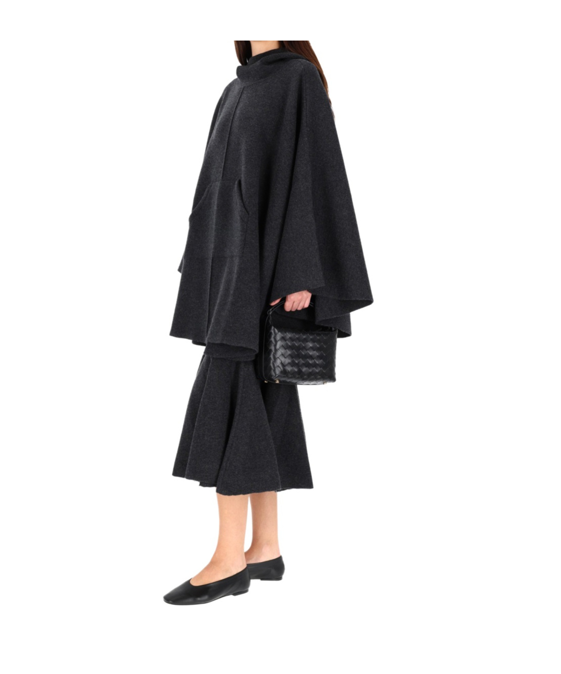 Bottega Veneta Long-sleeved Cape In Black