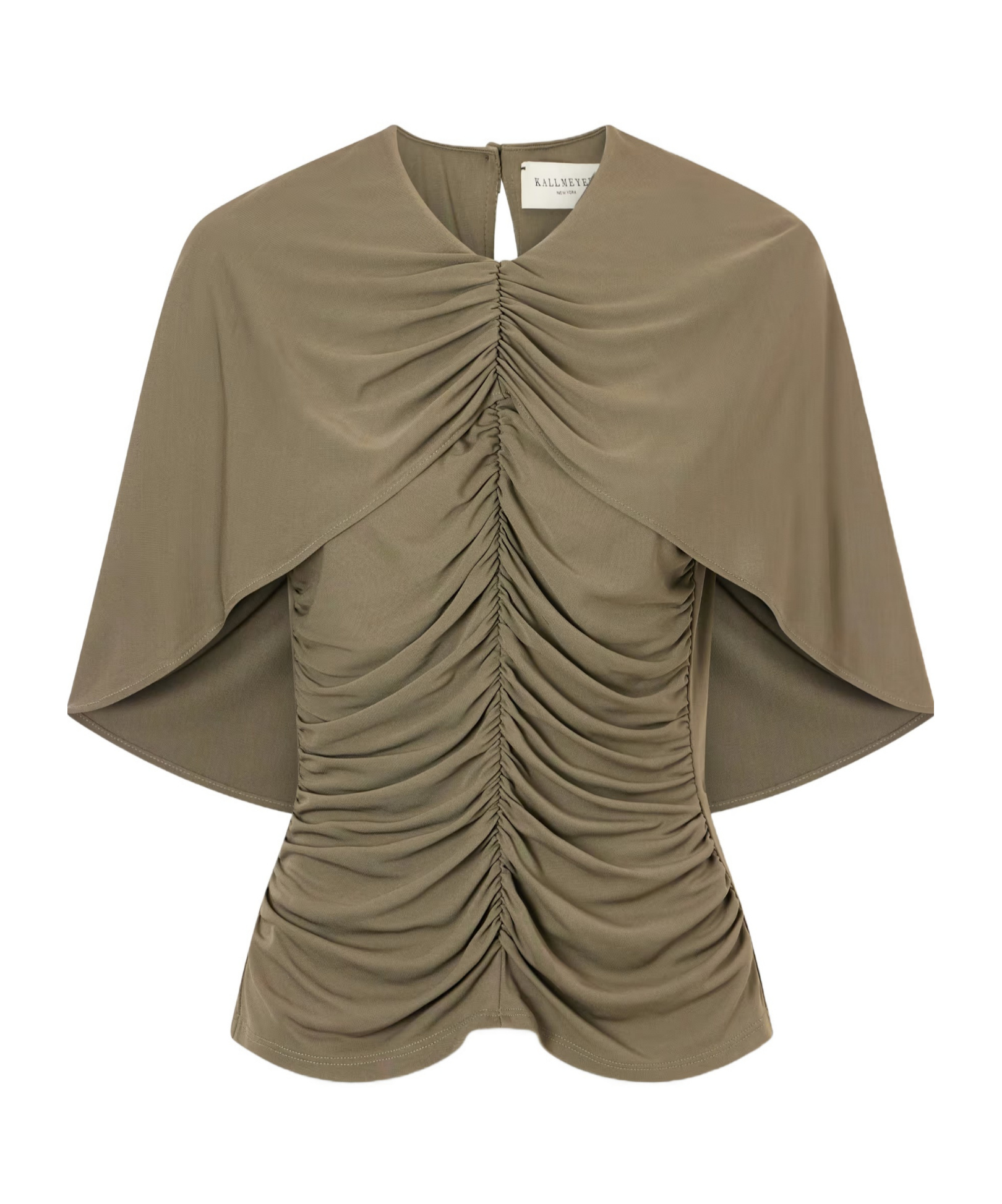 Kallmeyer Emme Cape-effect Gathered Jersey Top In Brown