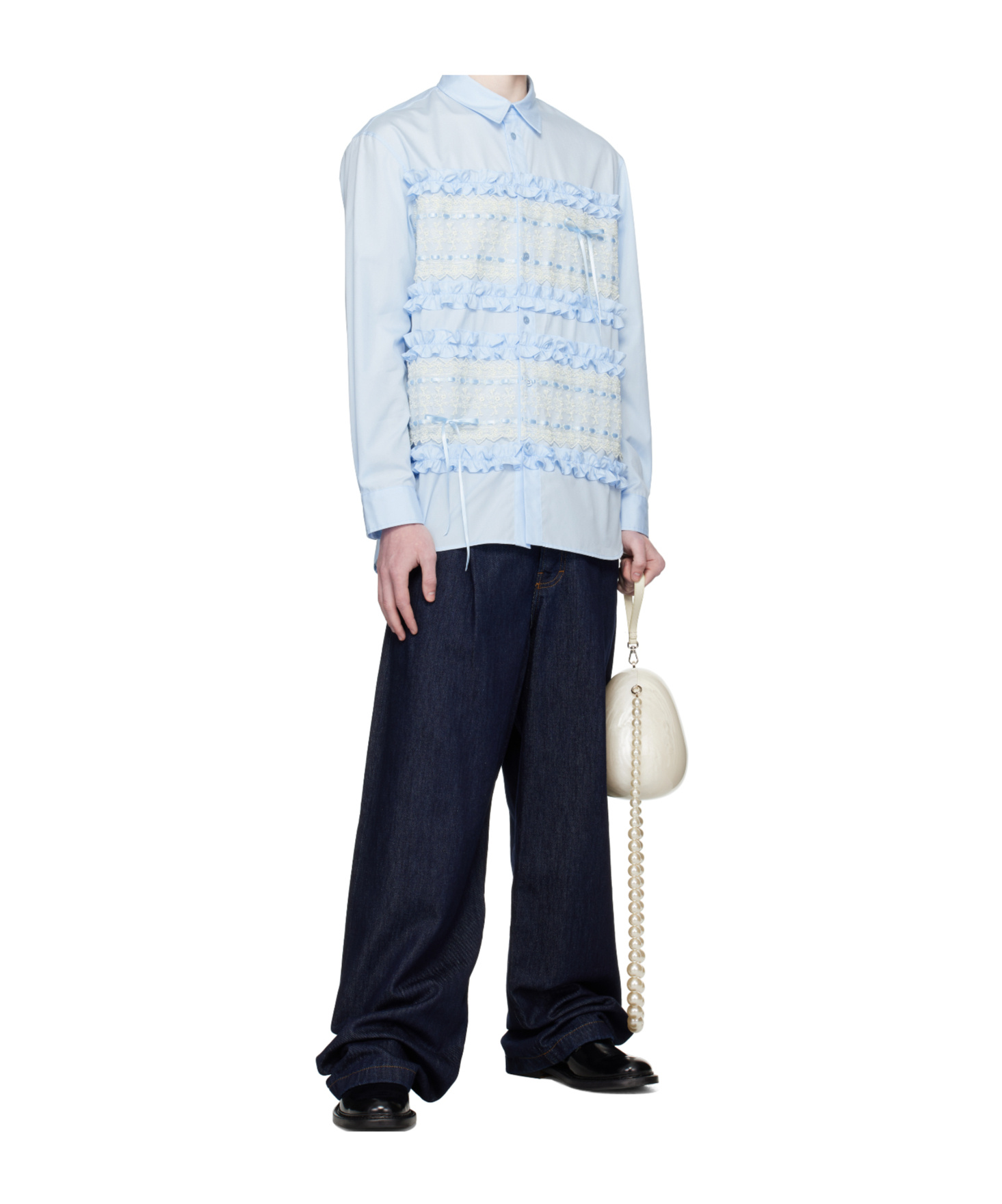 Simone Rocha Lace-insert Ruffled Shirt In Blue