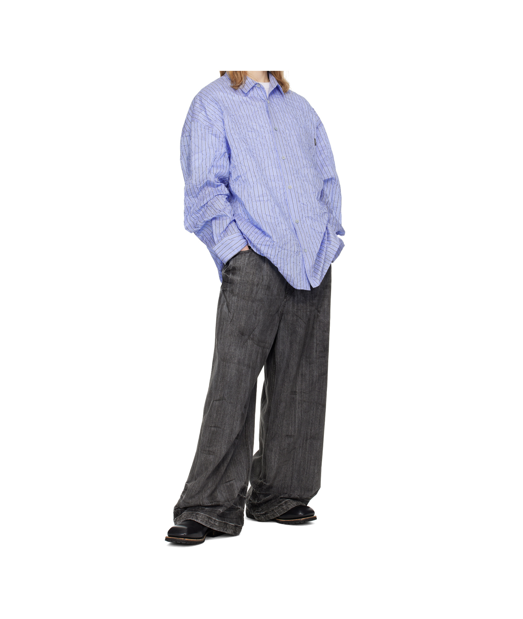Juunj Blue Crinkled Stripe Shirt In Blue