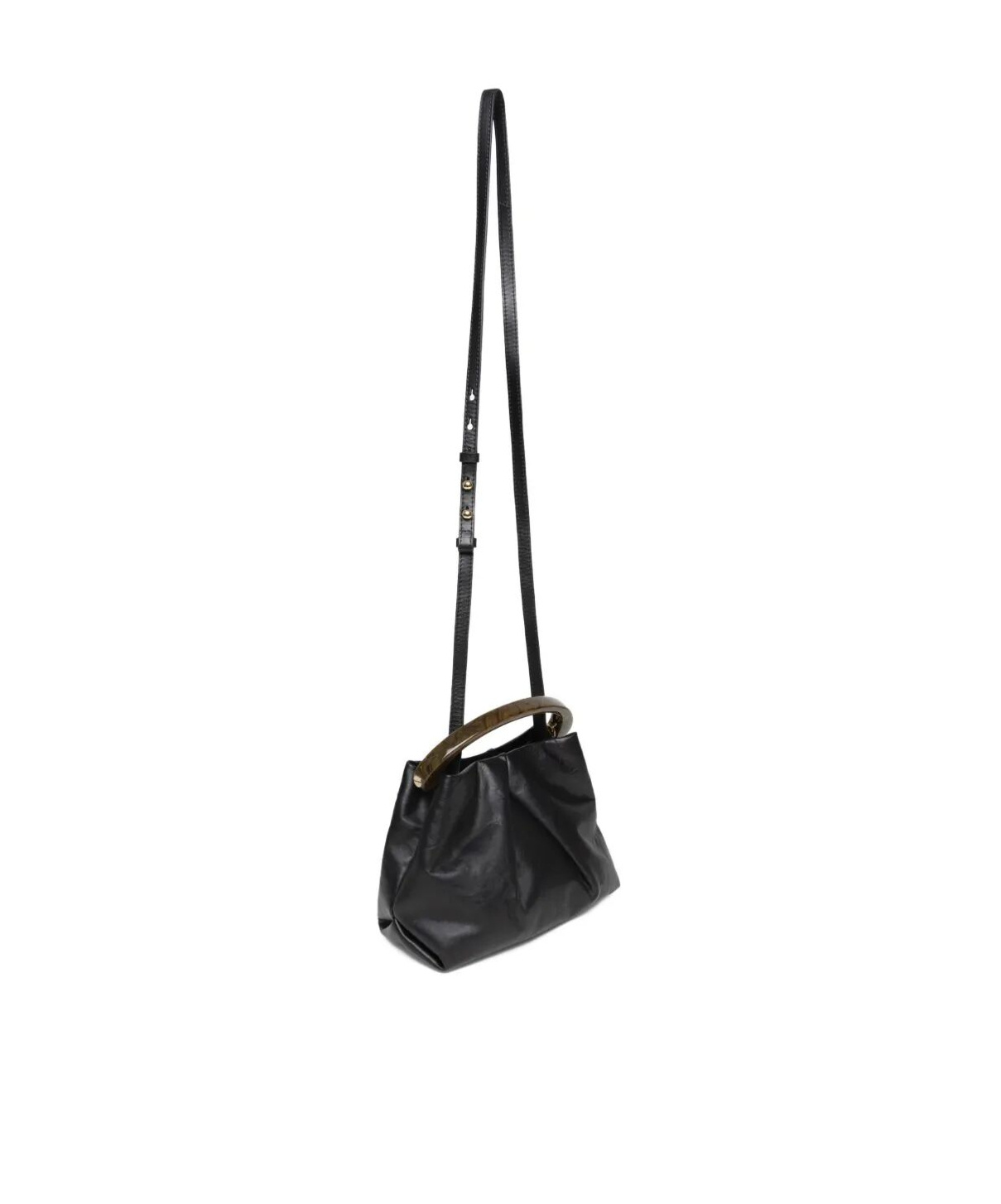 Dries Van Noten Pleated Leather Hand With Resin Top Handle Bags In Black