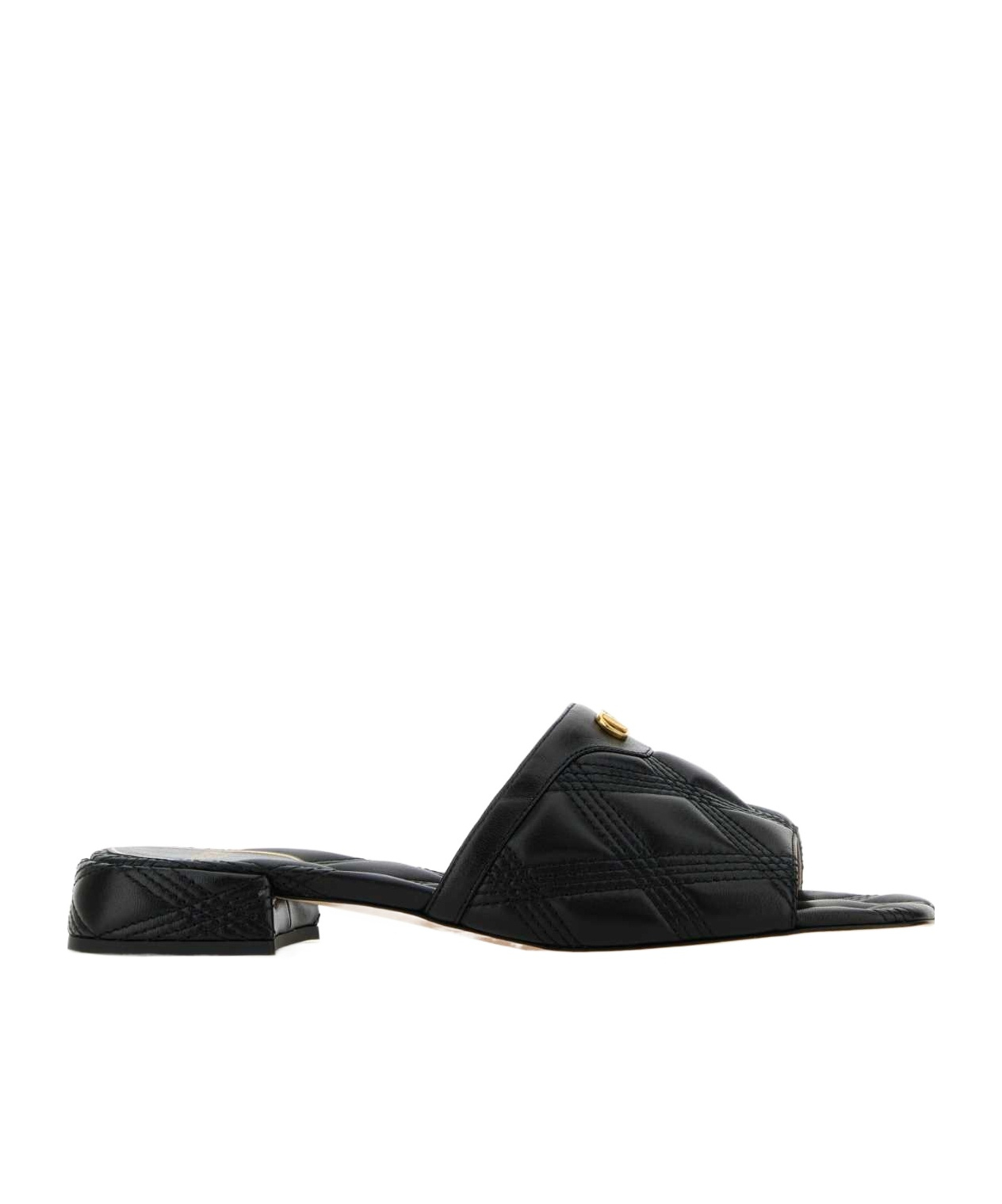 Valentino Black Quilted Nappa Leather Quiltie 67 Slide Sandals In Black