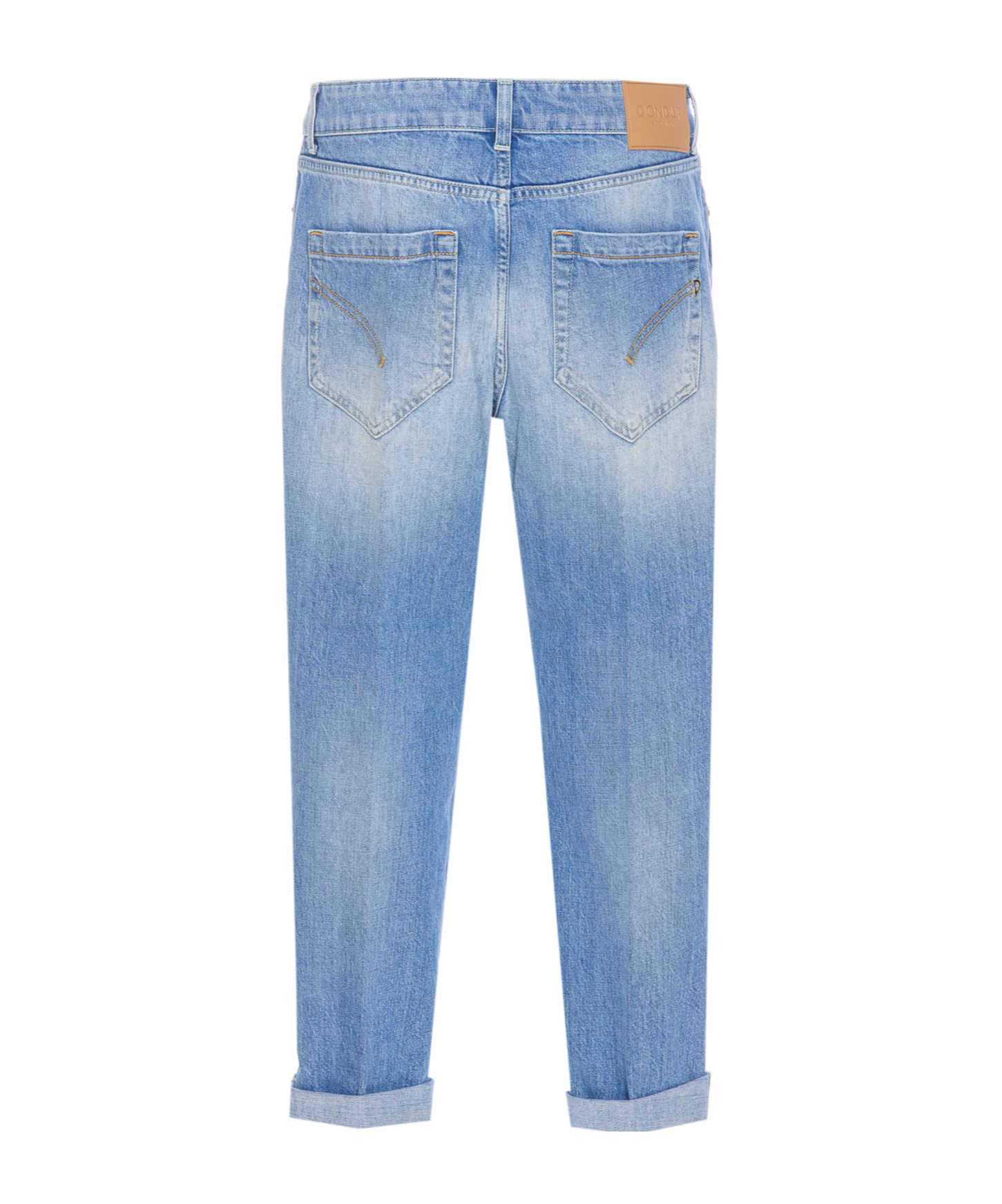 Dondup Straight Cotton Jeans Rolled Cuffs In Blue