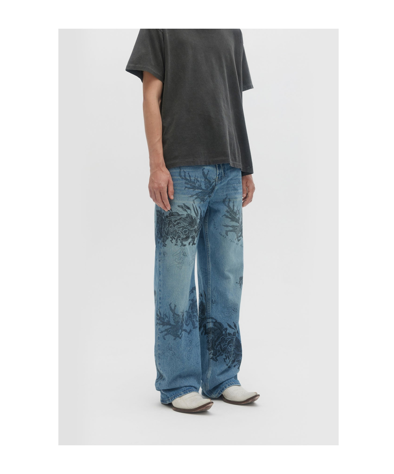 Domrebel Hops Printed Bootcut Jeans In Blue