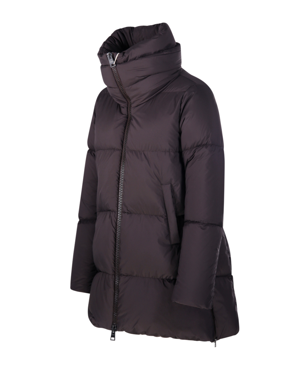 Herno Long Quilted Jacket With High Collar And Zippers In Black