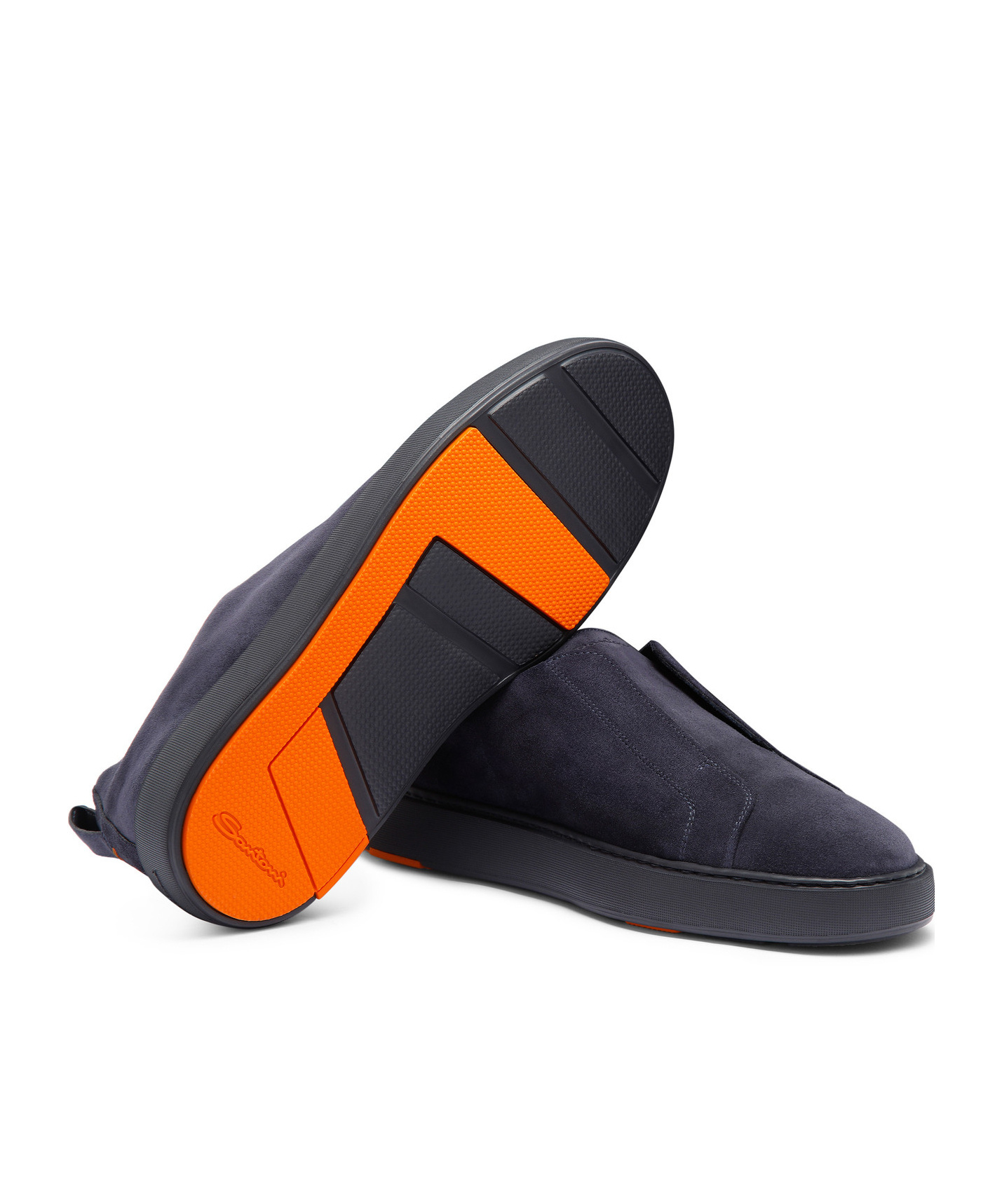 Santoni Midnight Blue Calf Suede Slip-on Sneakers In Black