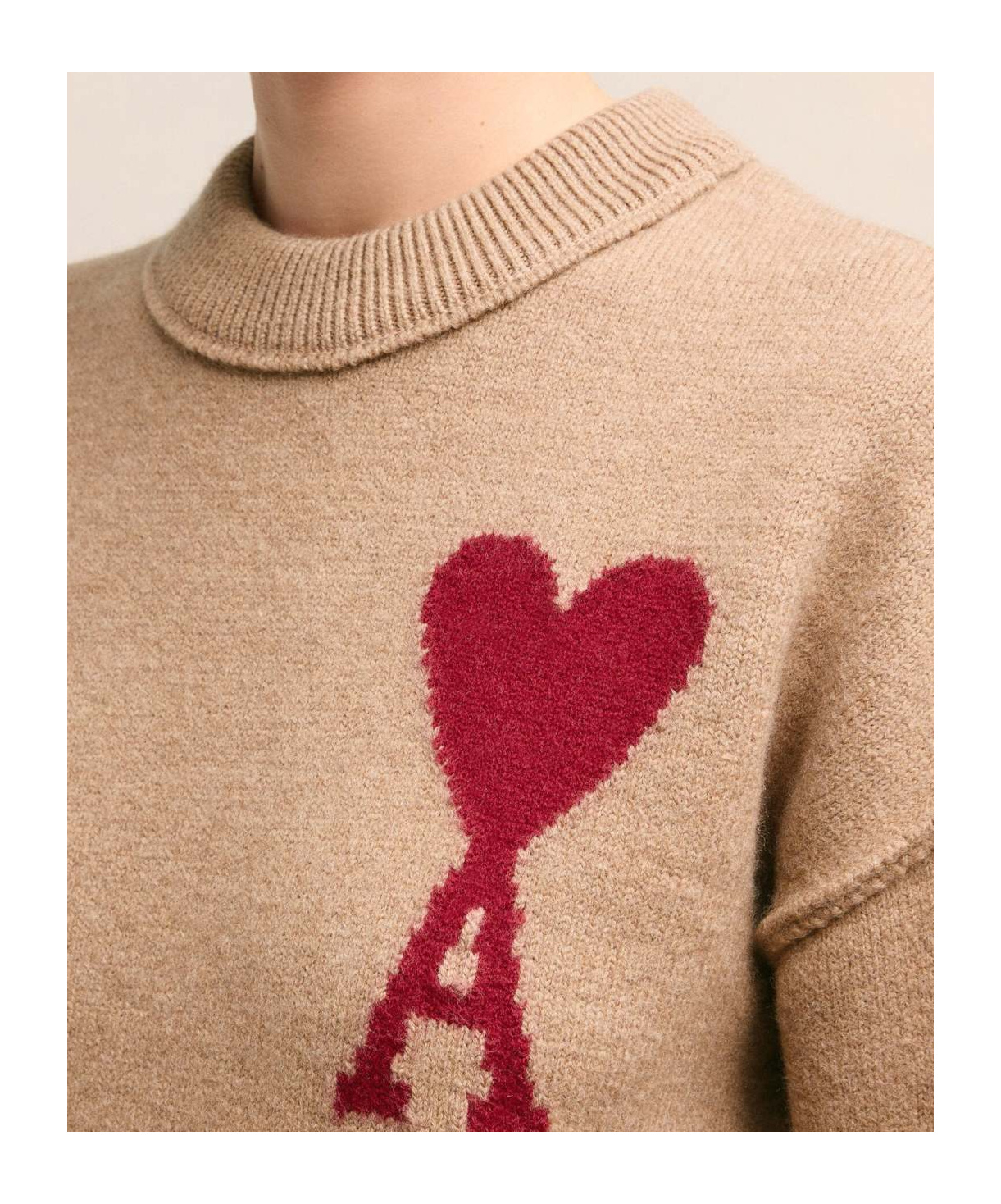 Ami Alexandre Mattiussi Ami De Coeur Wool Sweater In Nude