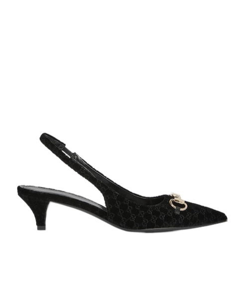 Gucci Women Black Gg Velvet Horsebit Slingback Pumps In Black