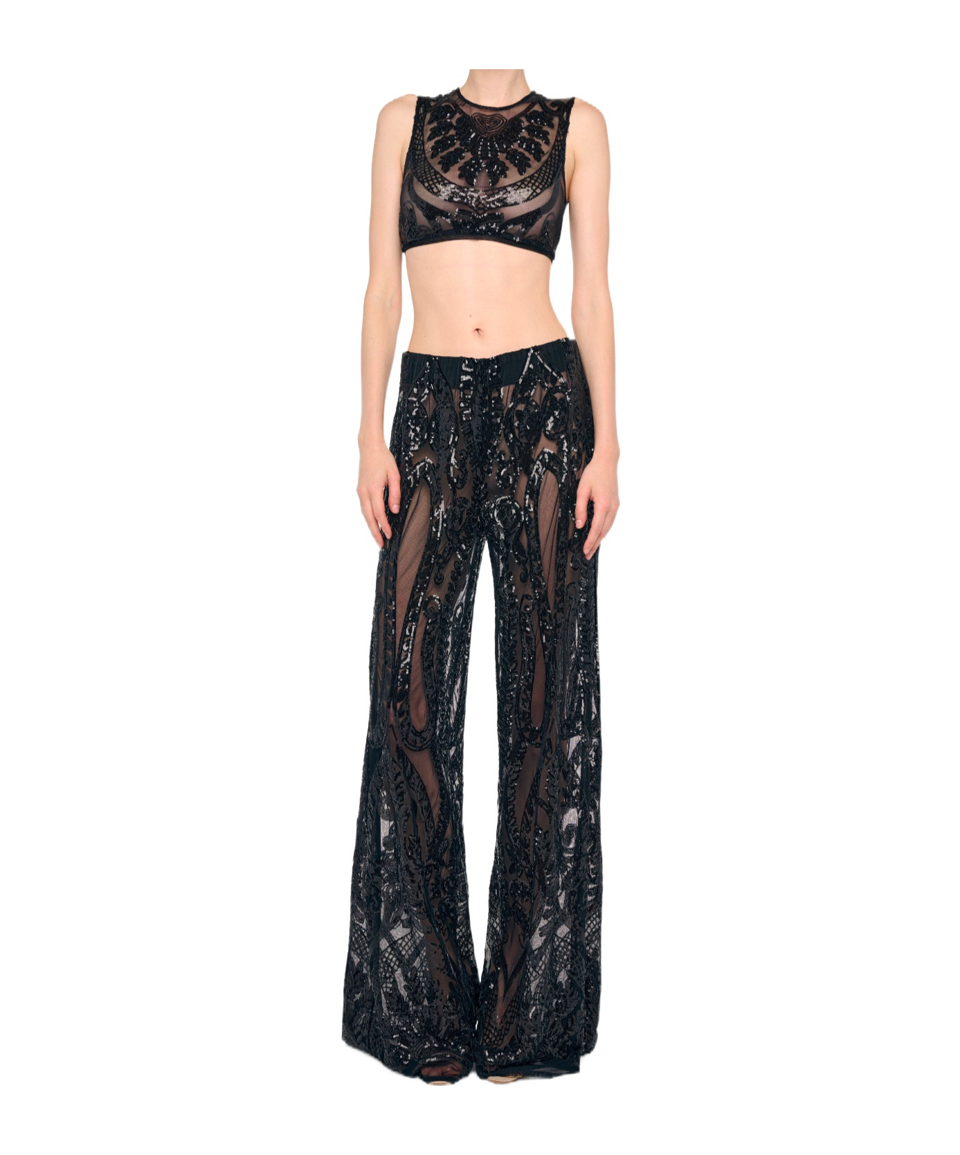 Norma Kamali Embellished Palazzo Pants In Black