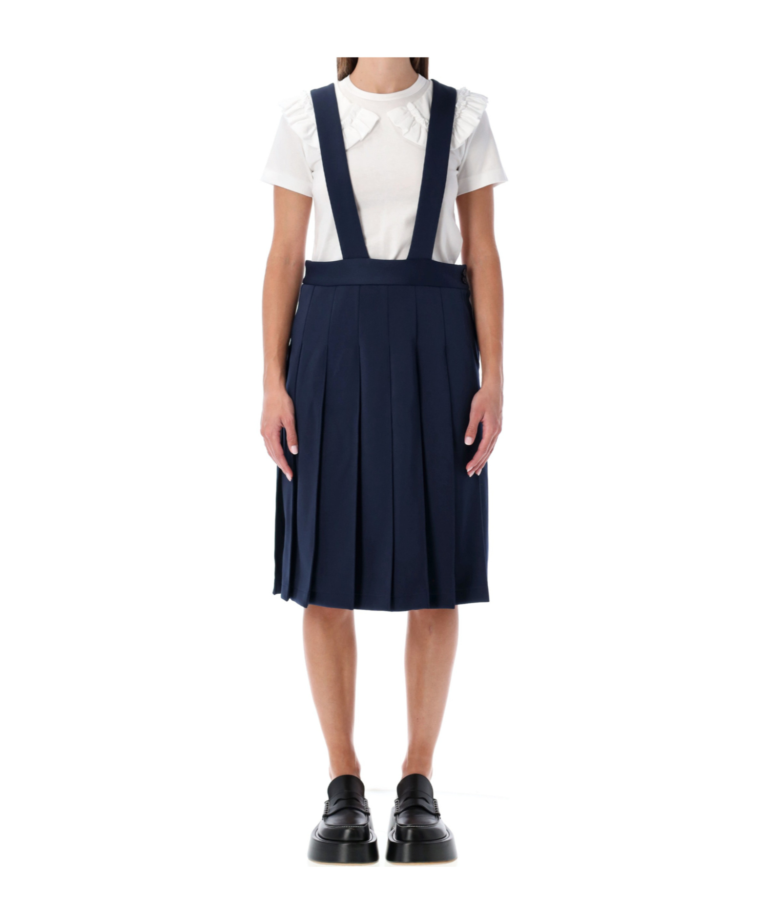 Comme Des Garçons Girl Midi Suspender Skirt In Blue