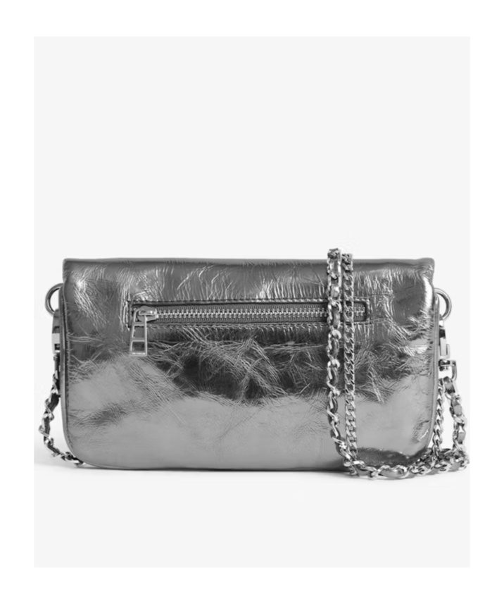 Zadig & Voltaire Rock Nano Vintage Effect Metallic Leather Clutch In Gray