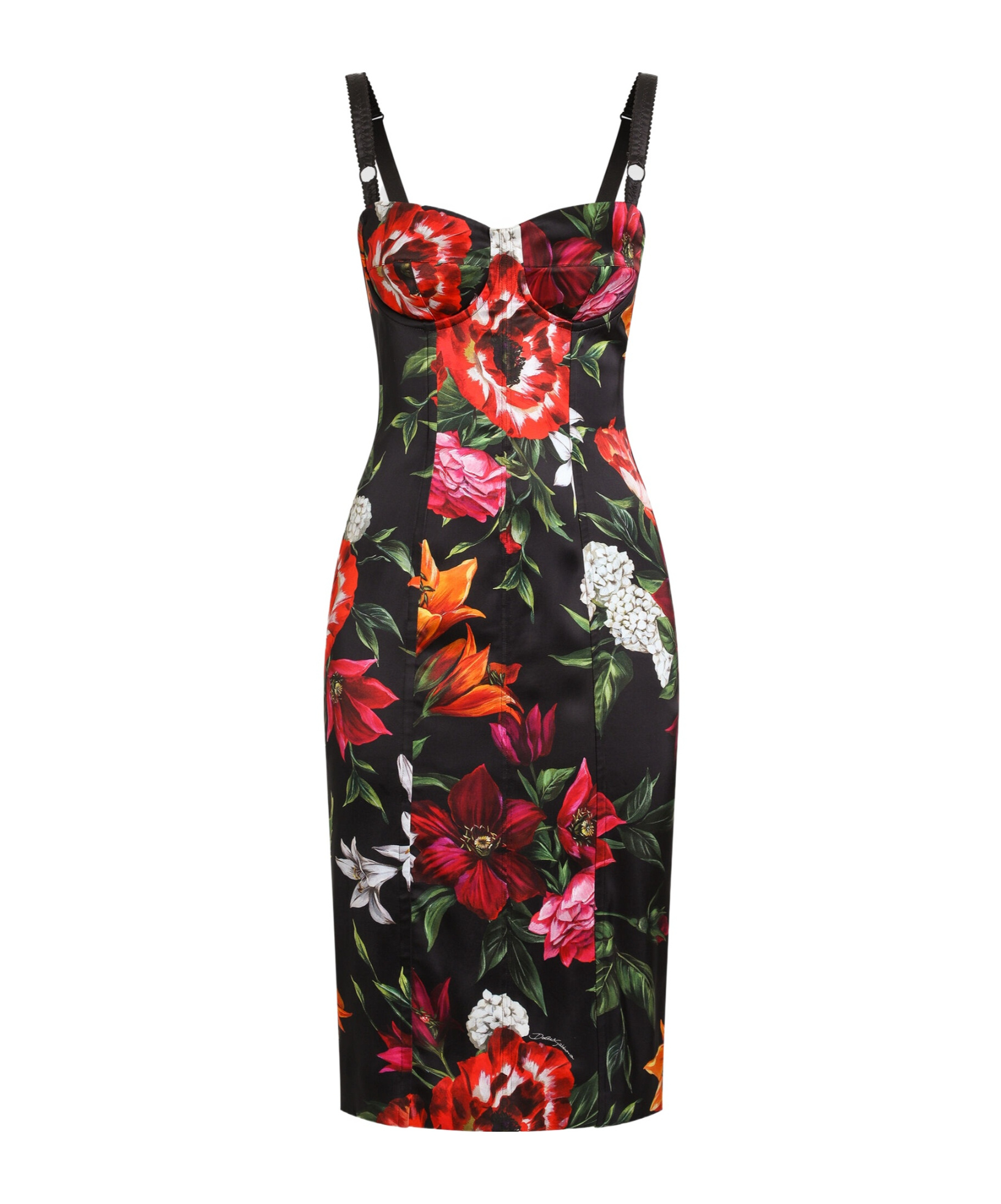 Dolce & Gabbana Anemone Floral Satin Bustier Dress In Red