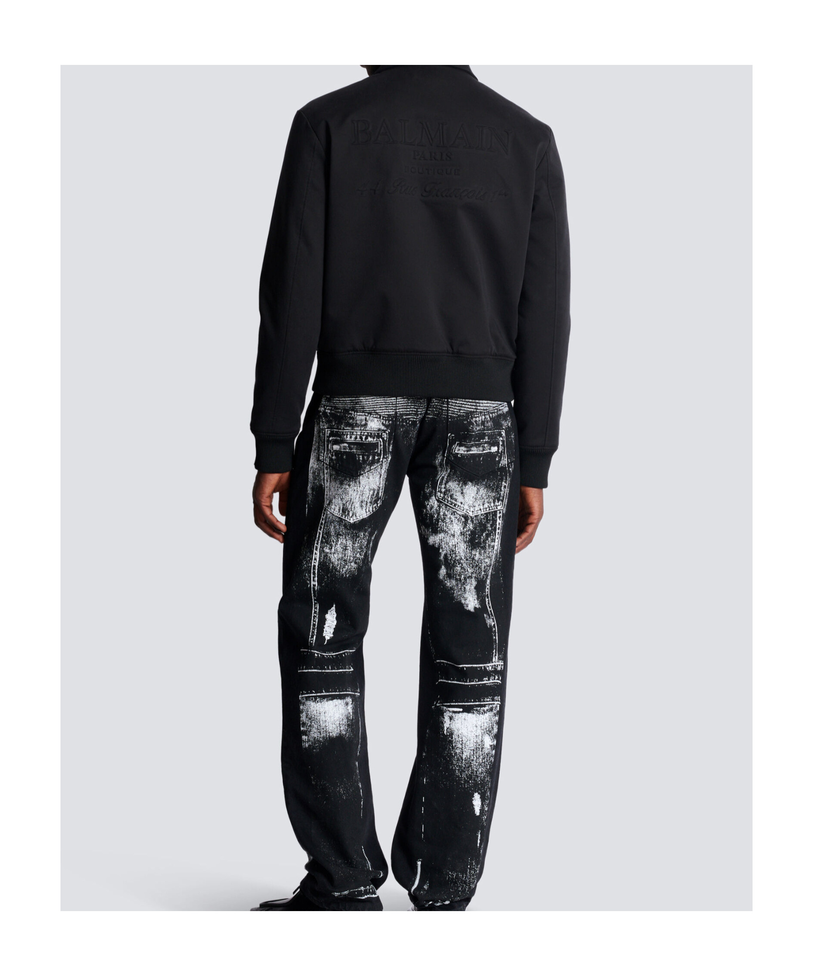 Balmain Navy Embroidery Bomber Jacket In Black