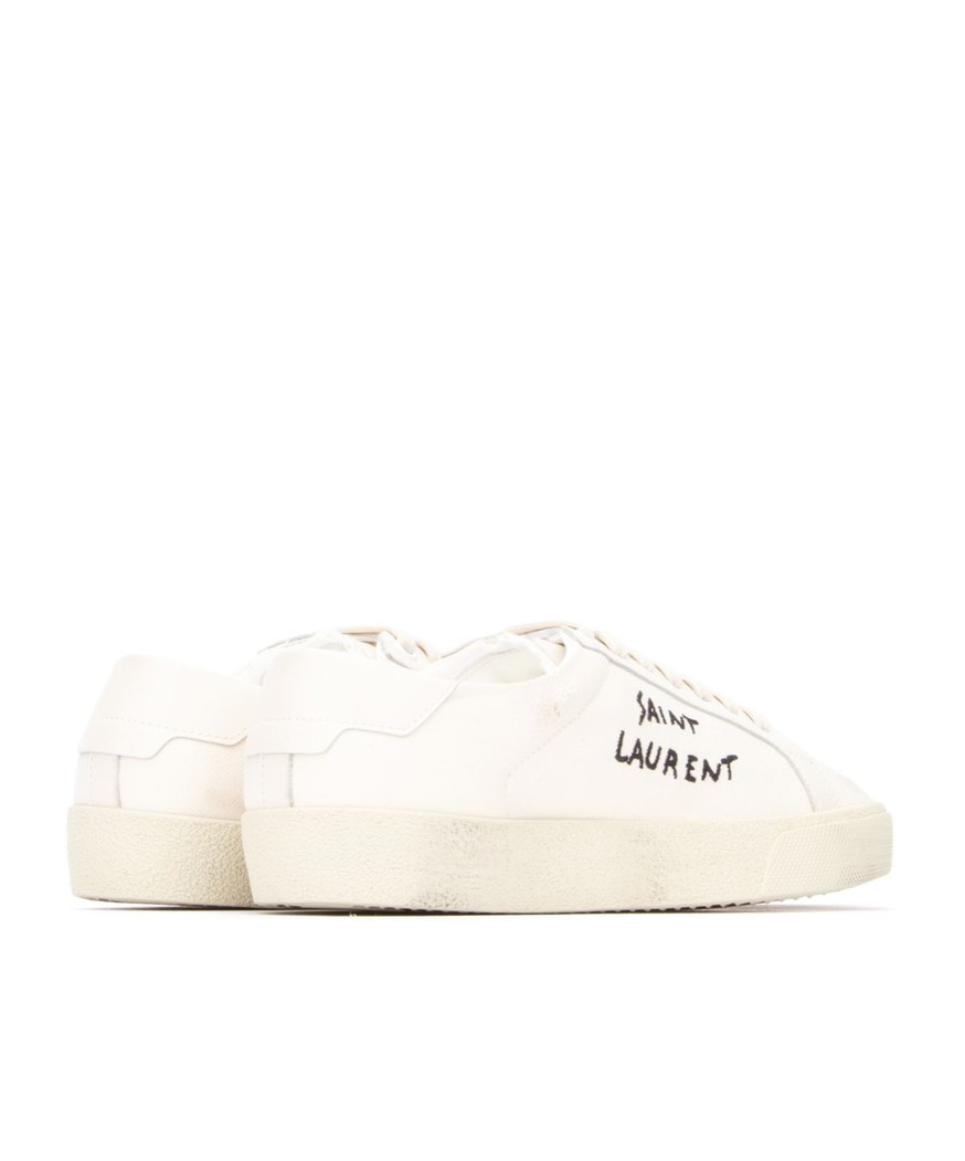 Saint Laurent Court Classic Distressed Logo-embroidered Canvas And Leather Sneakers In White