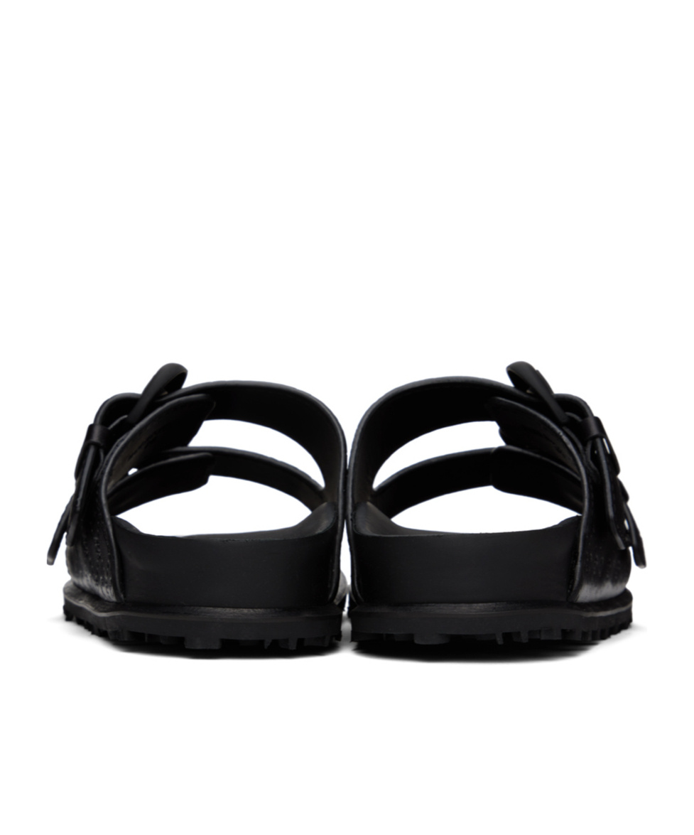 Marine Serre Embossed Leather Ms Ground Logo Embossed Slippers In Black
